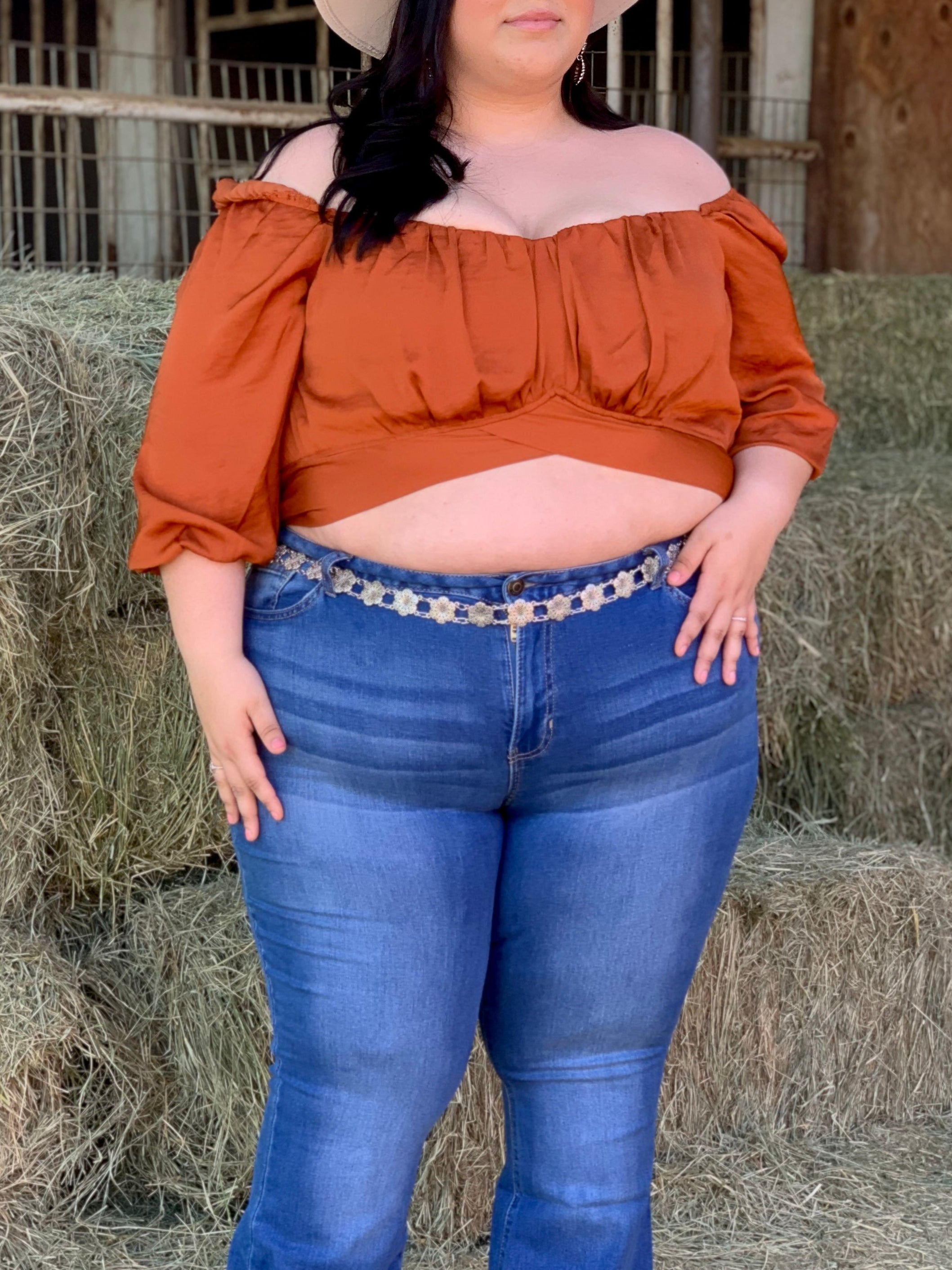 Glenda Mid Sleeve Top (Rust)