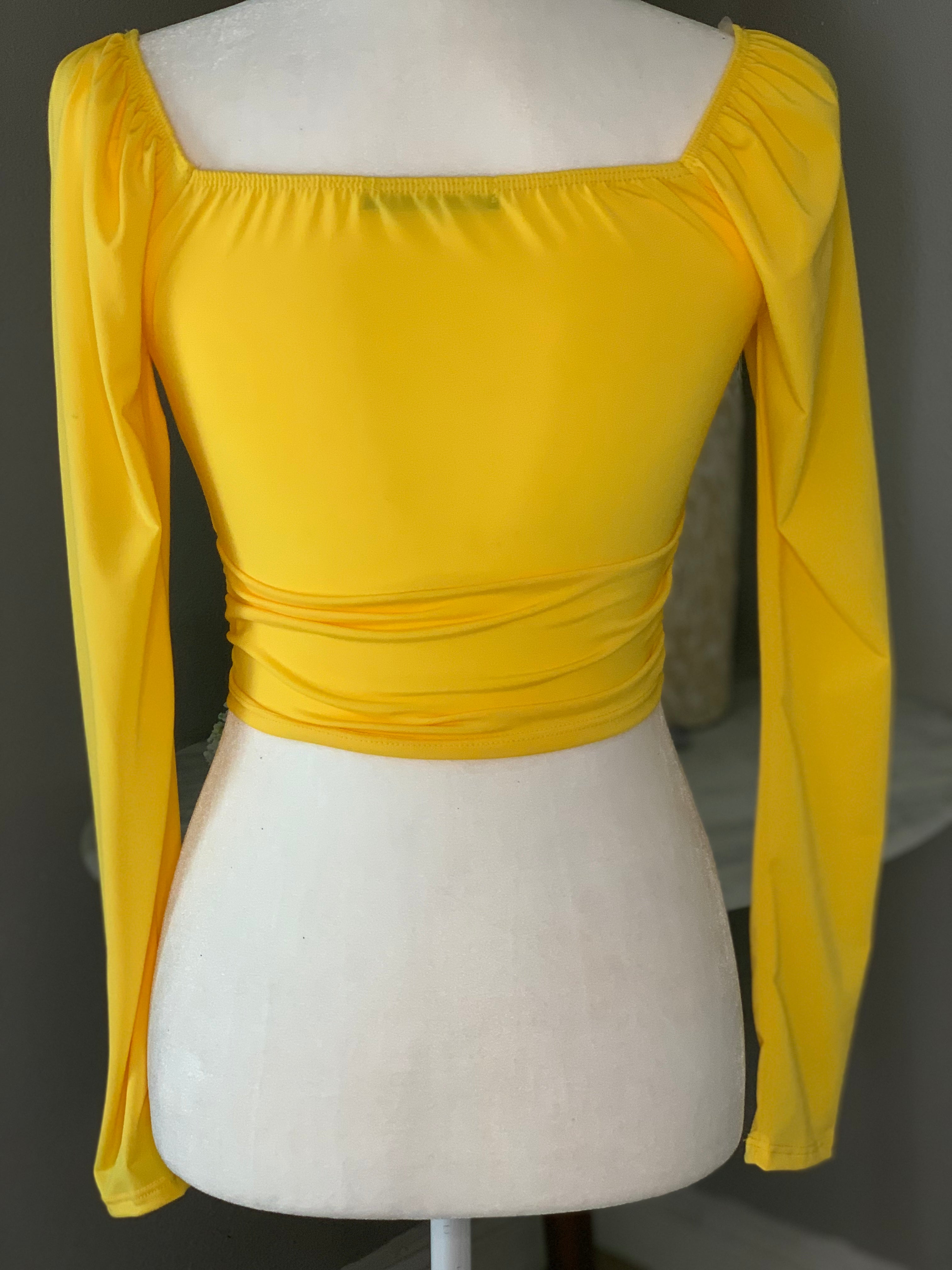 Ava Ruched Drawstring Top (Yellow)