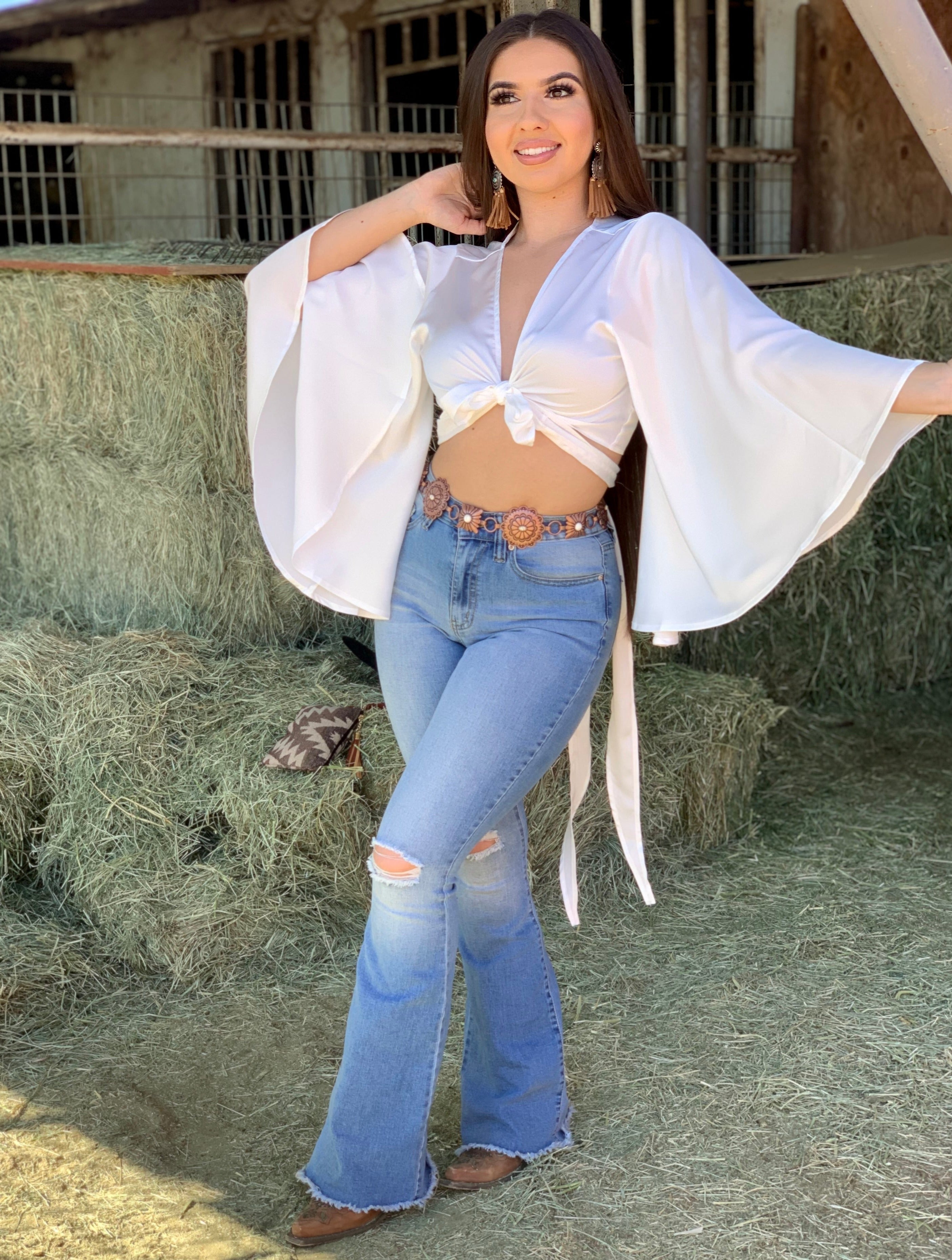 Macarena Bell Sleeve Top (White)