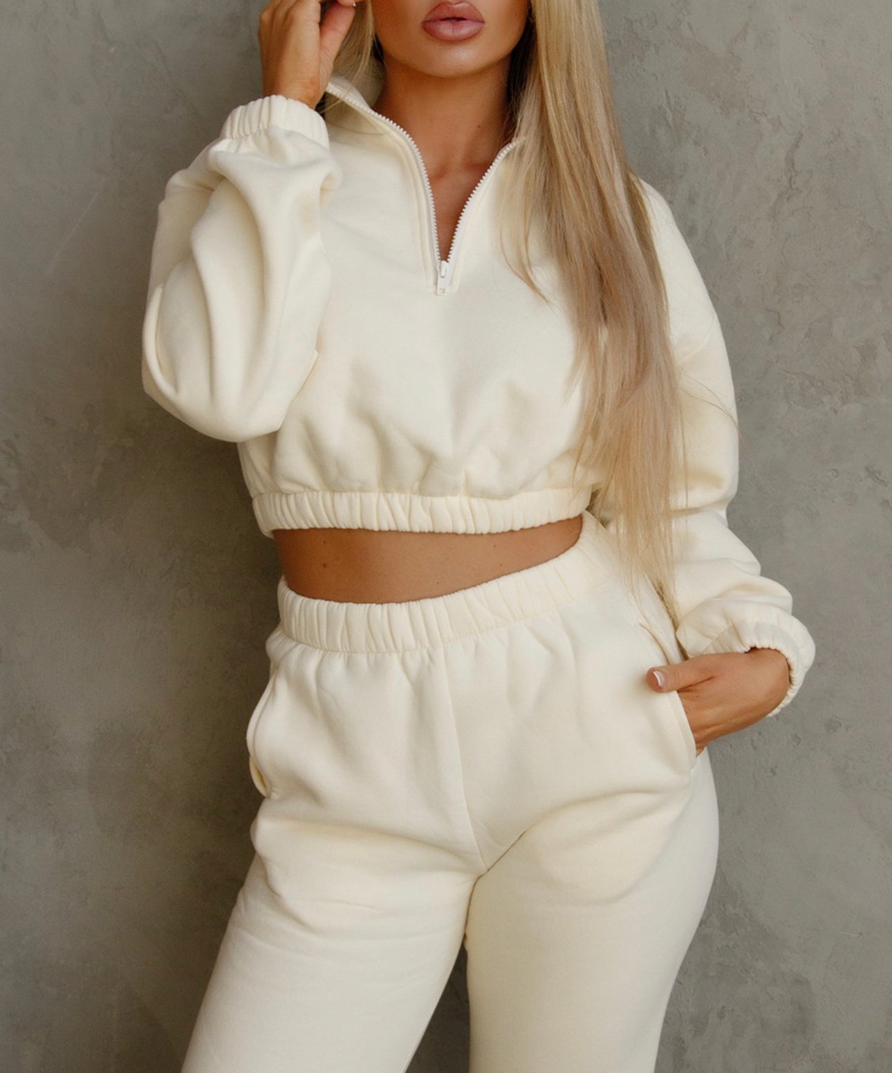 Kim Pullover Half-Zip Sweater (Cream)
