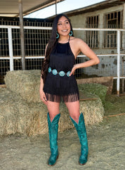 Bailar De Caballito Fringe Halter Romper (Black)