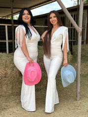 Paulette Fringe Sleeve Jumpsuit (White)