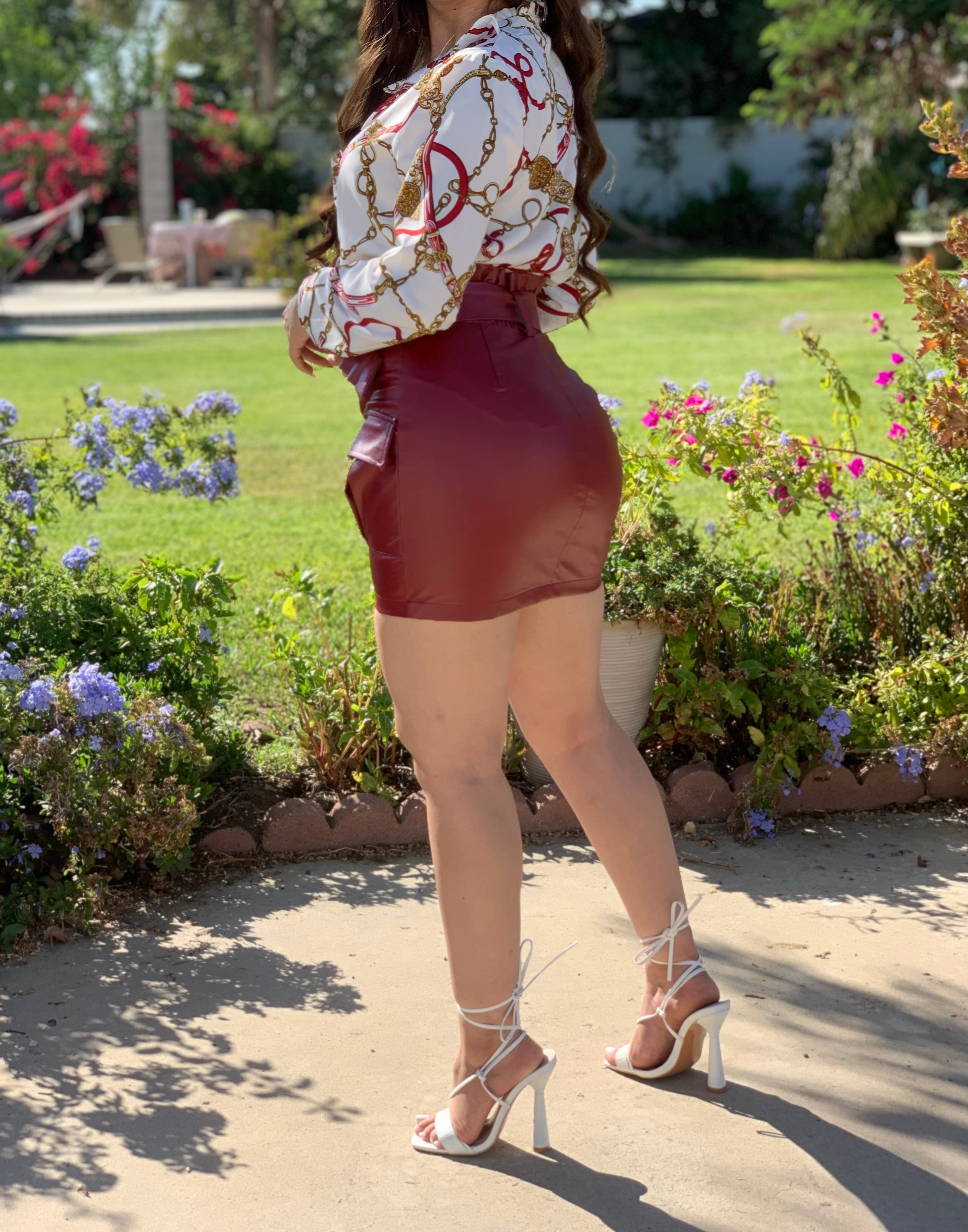 Barbara Leather Mini Skirt (Burgundy)
