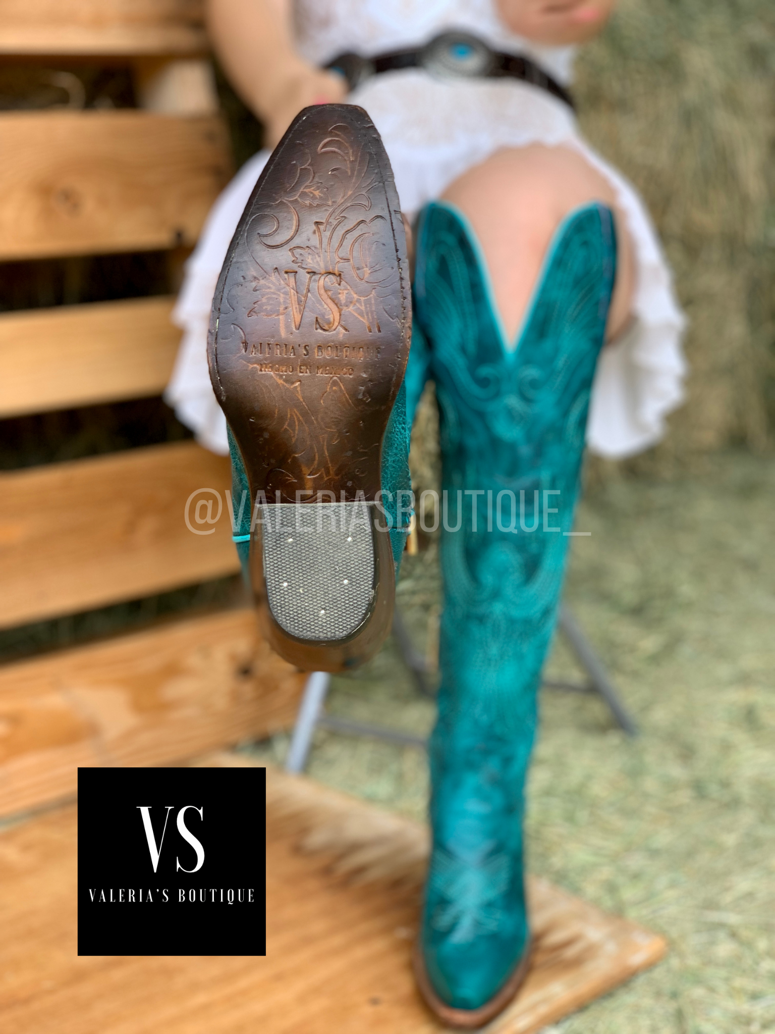 Valeria'S Boutique Turquoise Tall Western Boots