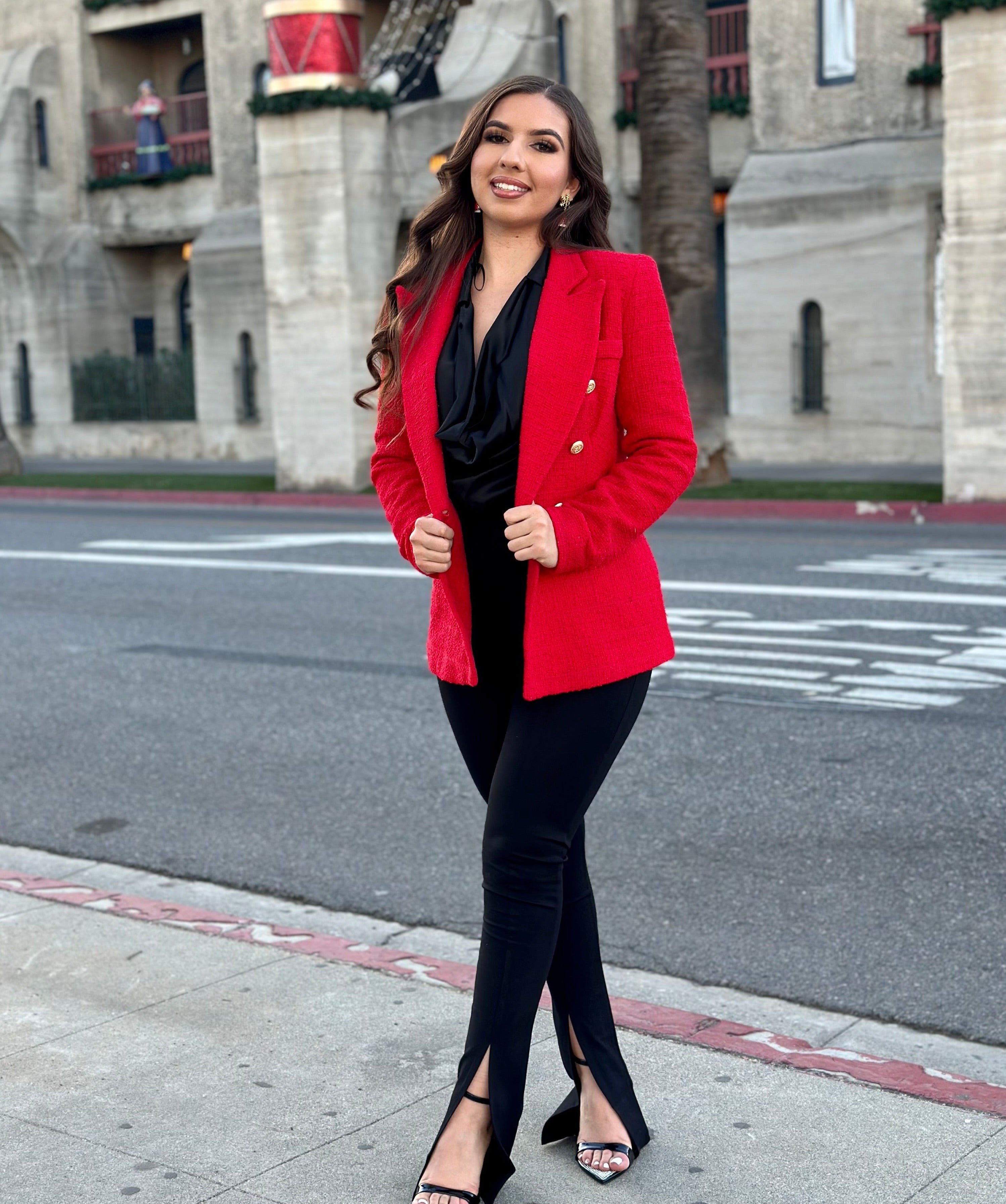 Manhattan Tweed Blazer (Red) – Valeria'S Boutique