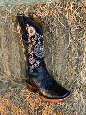 Arracada Jerezana Embroidered Western Boots (Cincelada) - Black
