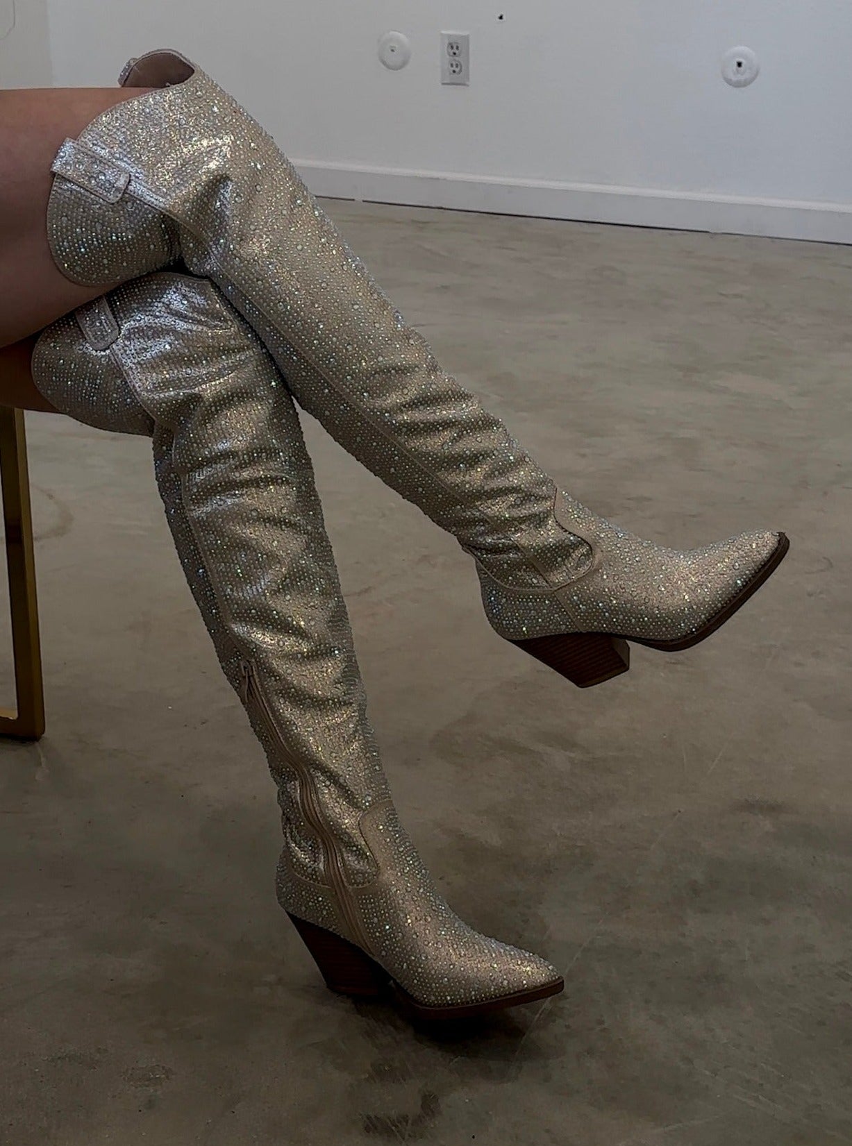Space Cowboy Embellished Boots (Champagne) - Tall