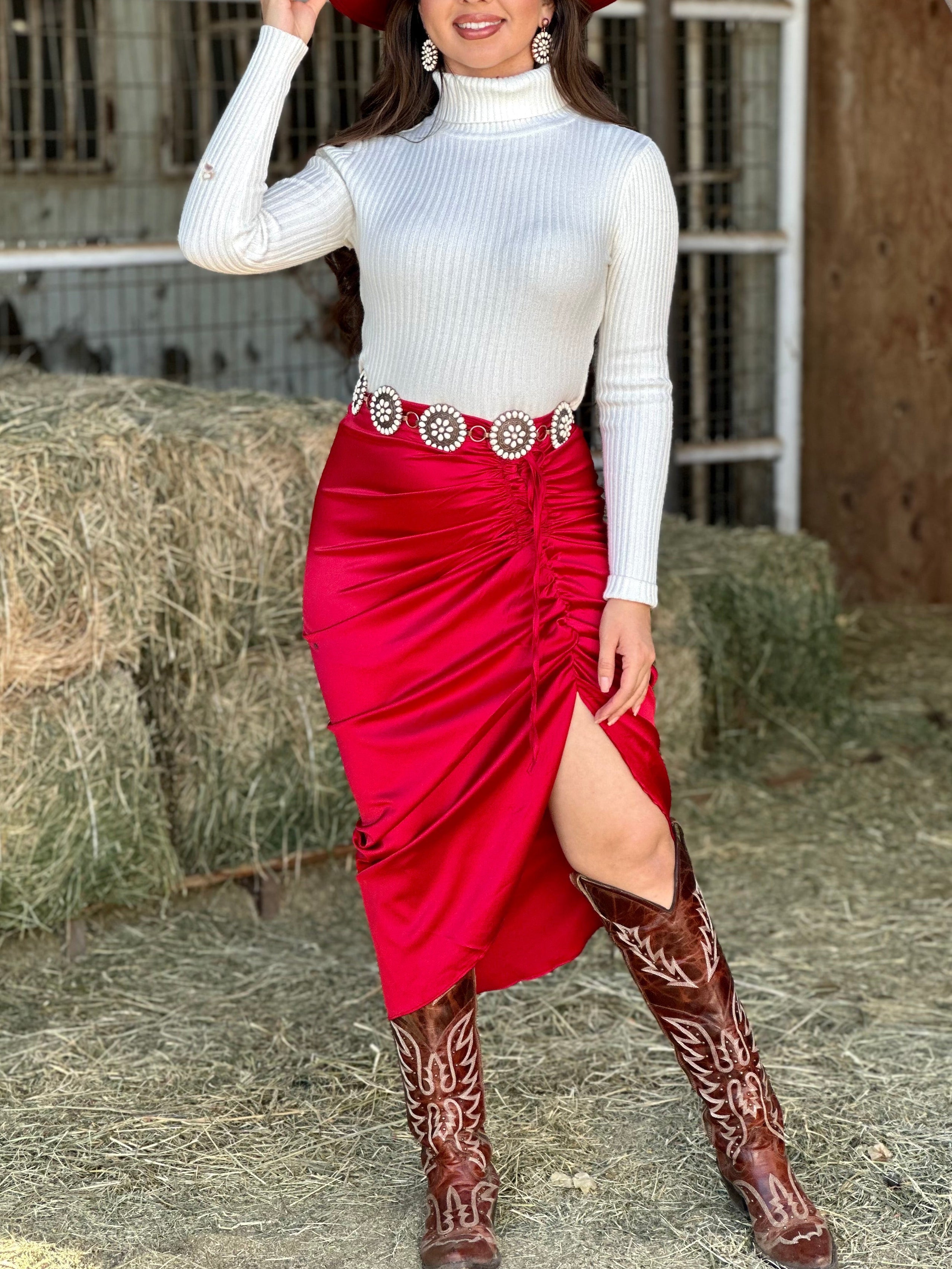 Pueblo Asymmetrical Skirt (Burgundy)
