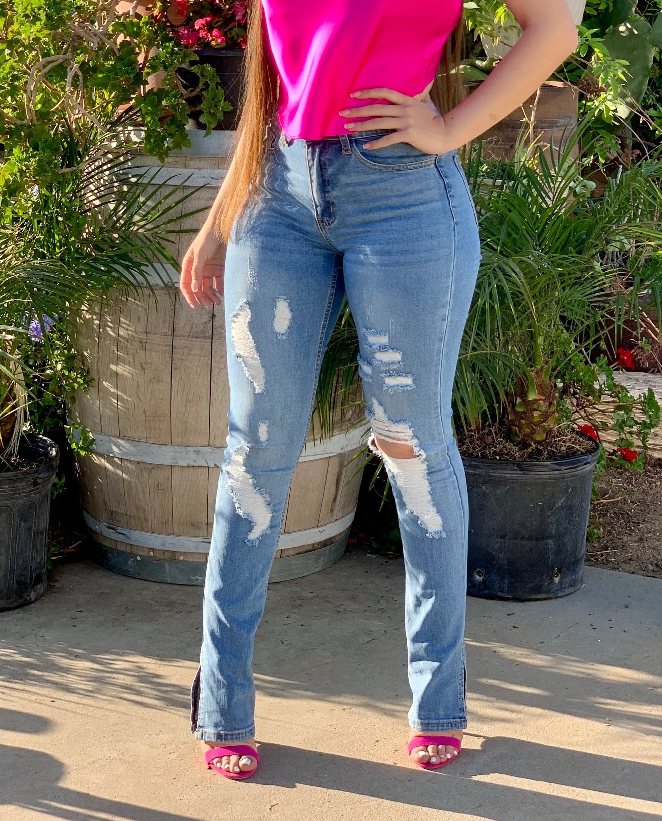 Zendaya High Rise Side Slit Bootcut Jeans