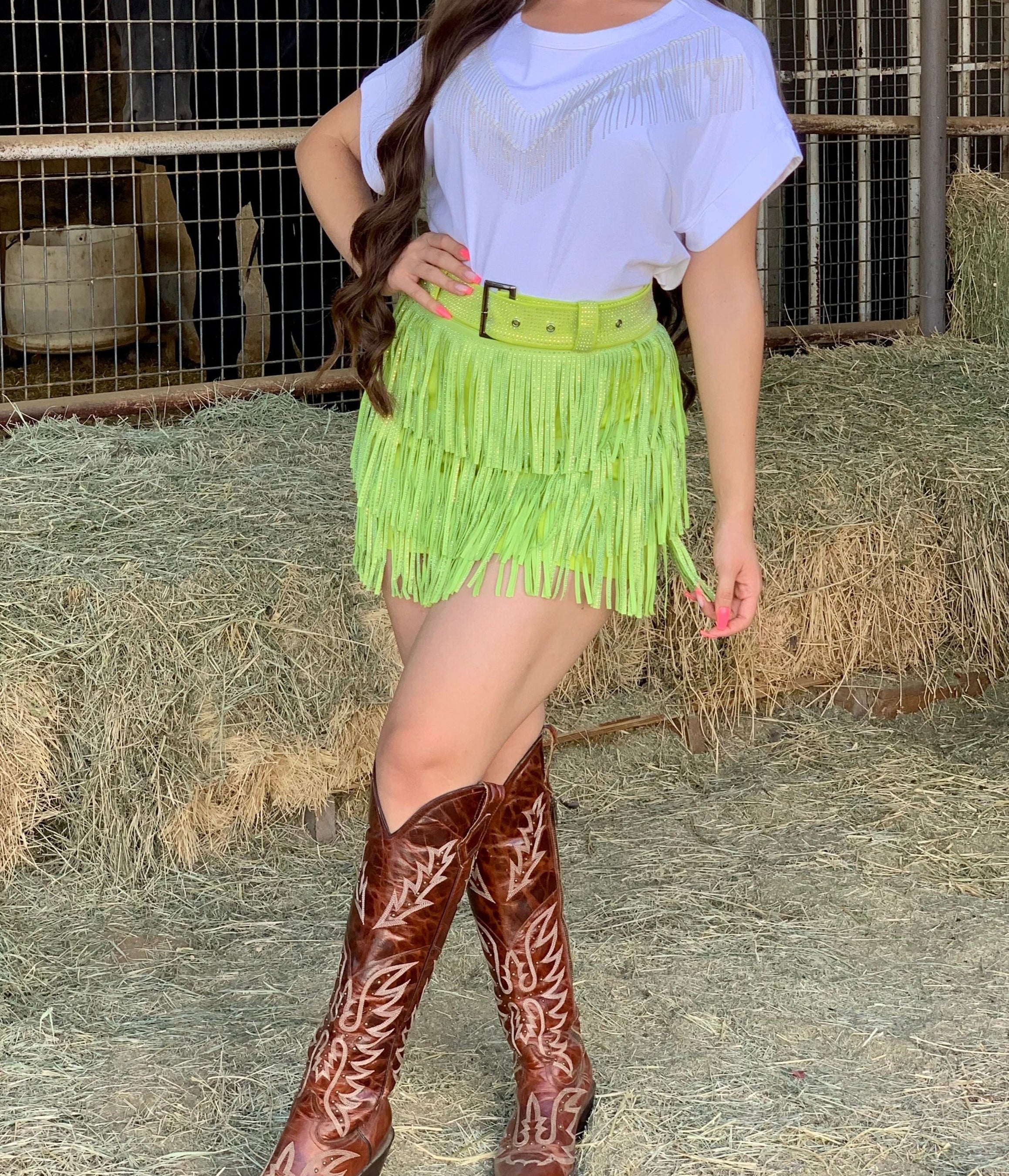 Let’s Rodeo Fringe Skirt (Lime)