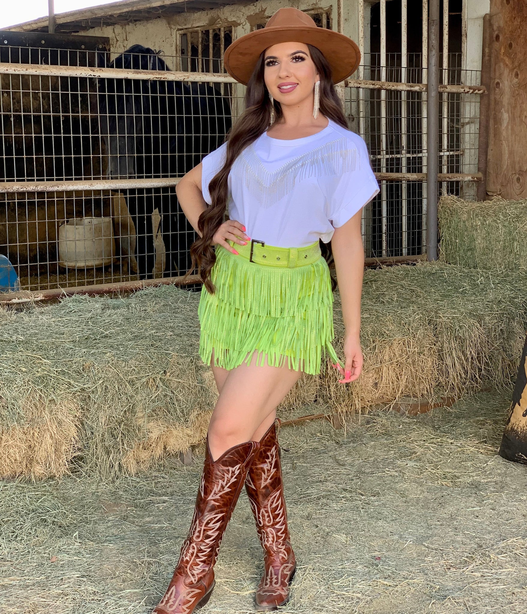 Let’s Rodeo Fringe Skirt (Lime)