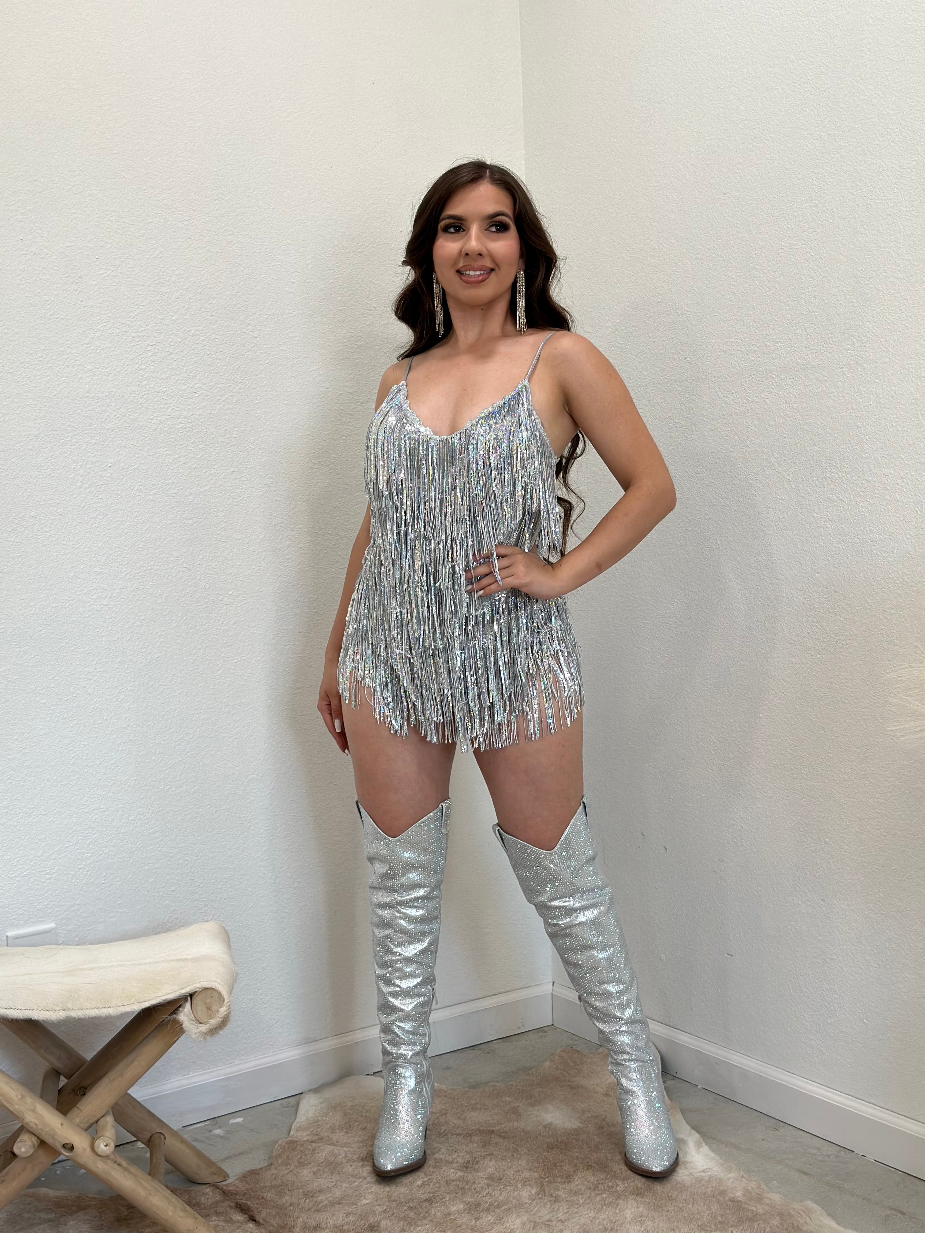 Bailar De Caballito Sequins Fringe Romper (Silver)