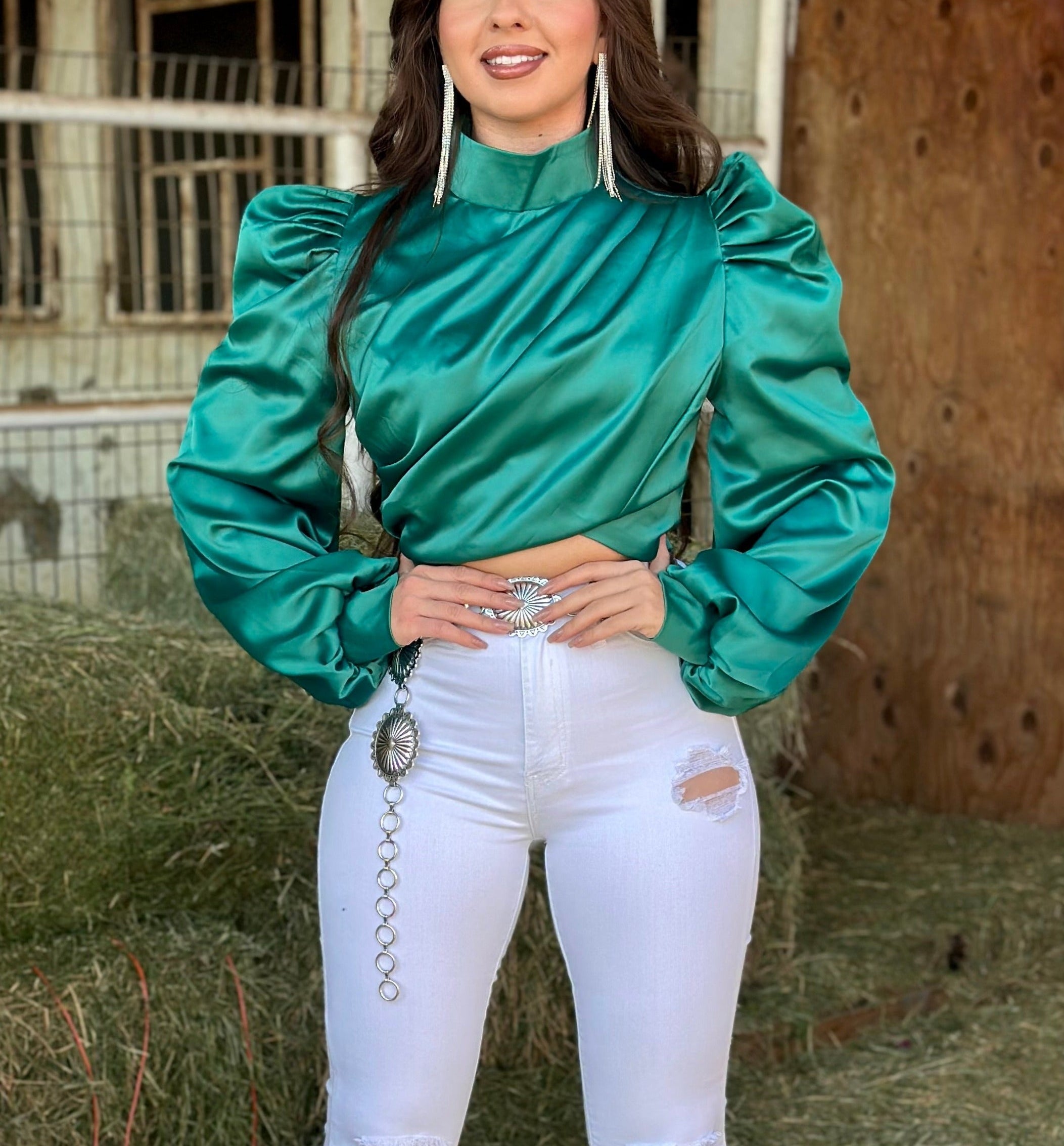 Geraldine Satin Top (Emerald)