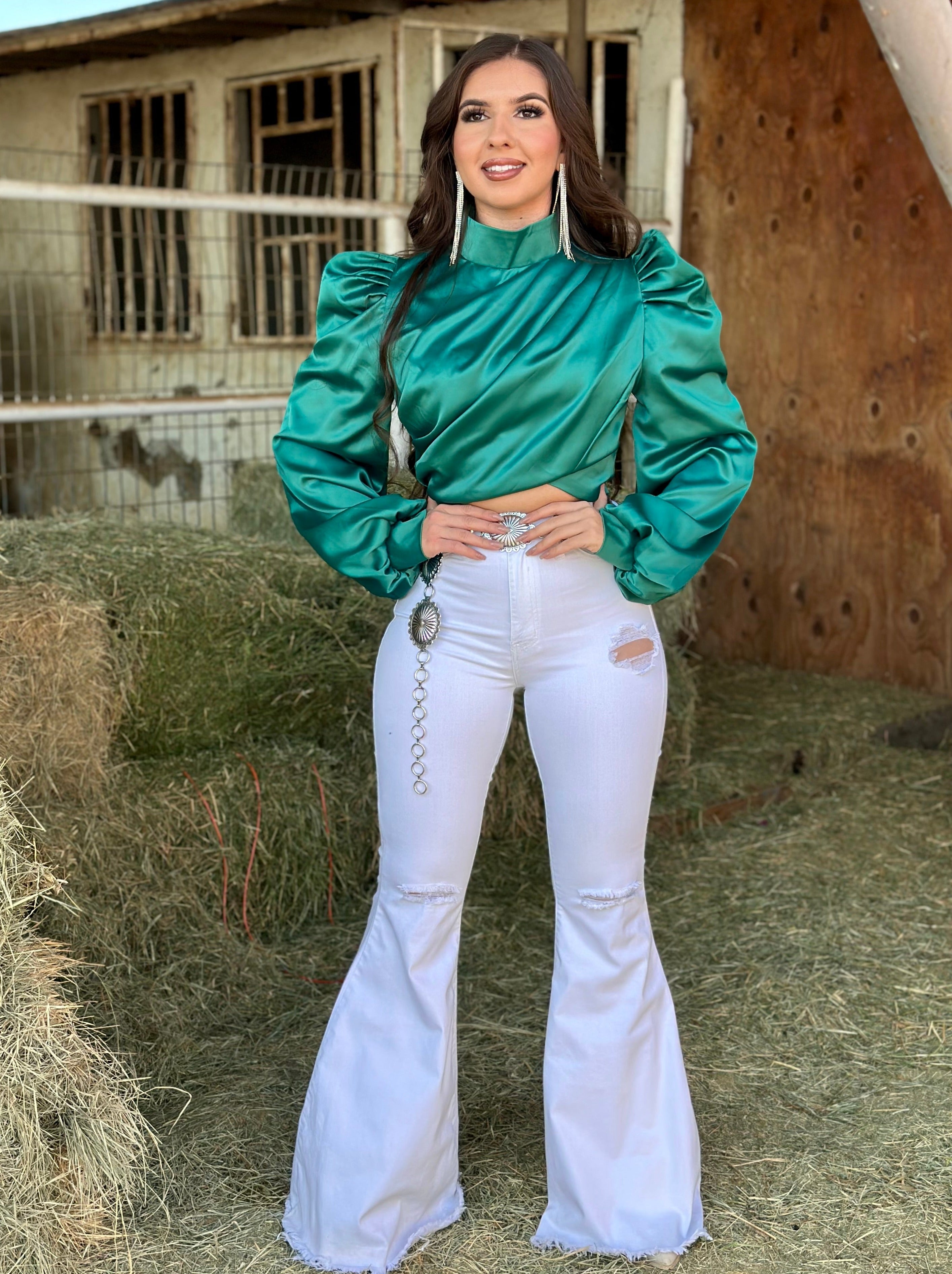 Geraldine Satin Top (Emerald)