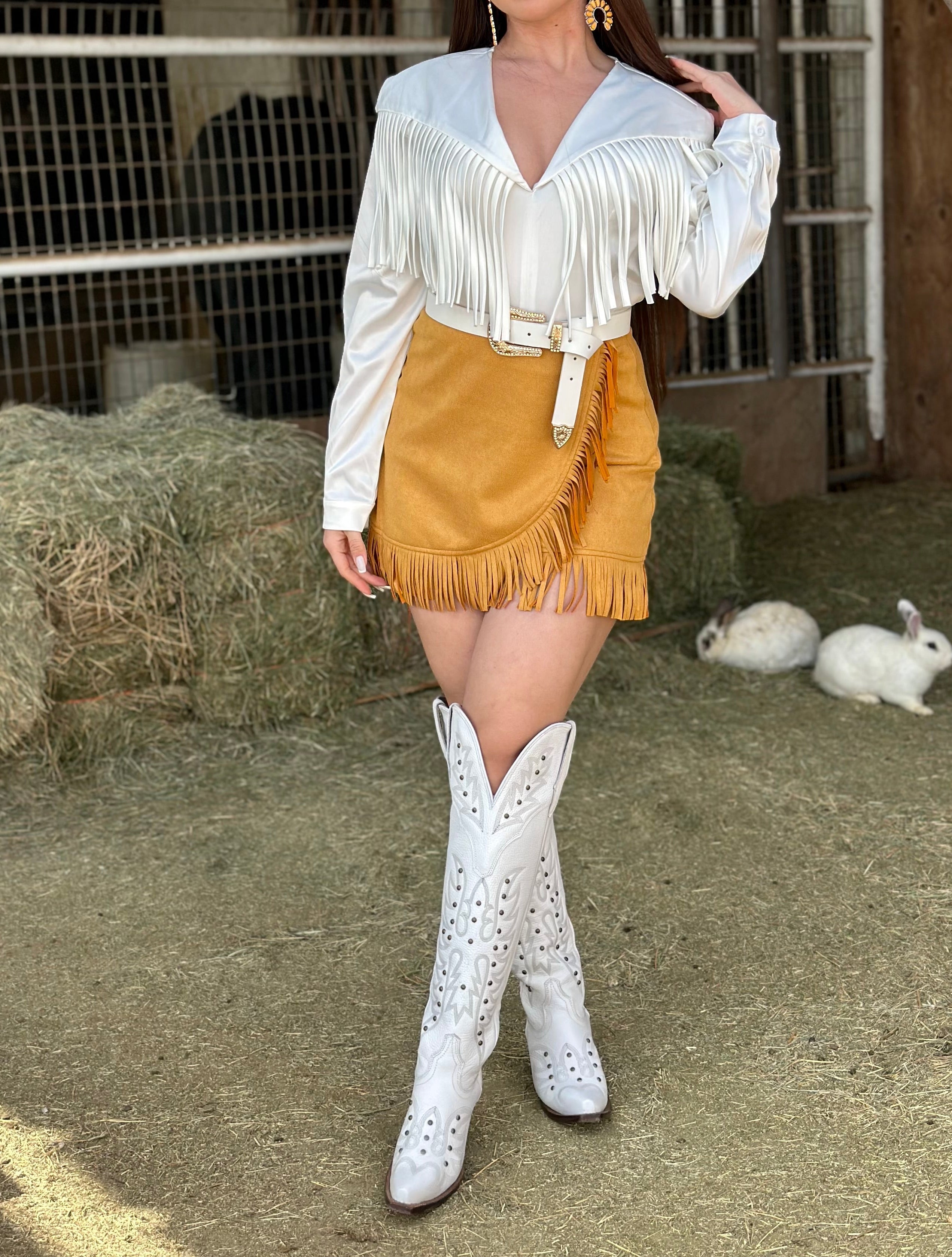 Elisa Fringe Mini Skirt (Mustard)