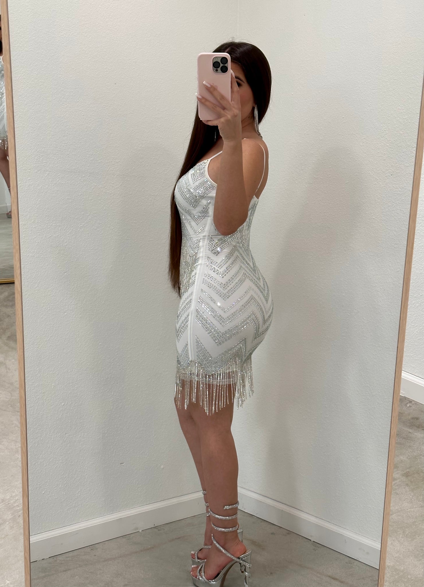 Nicki Embellished Mini Dress (White)