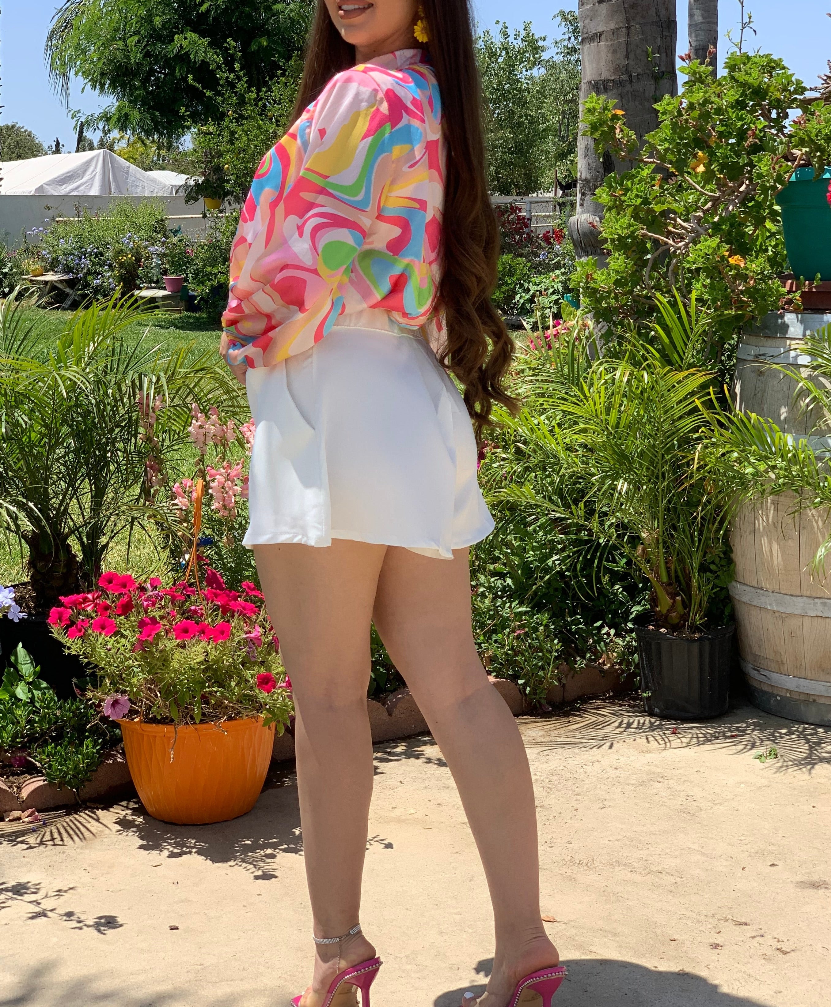 Neon Swirl Satin Blouse
