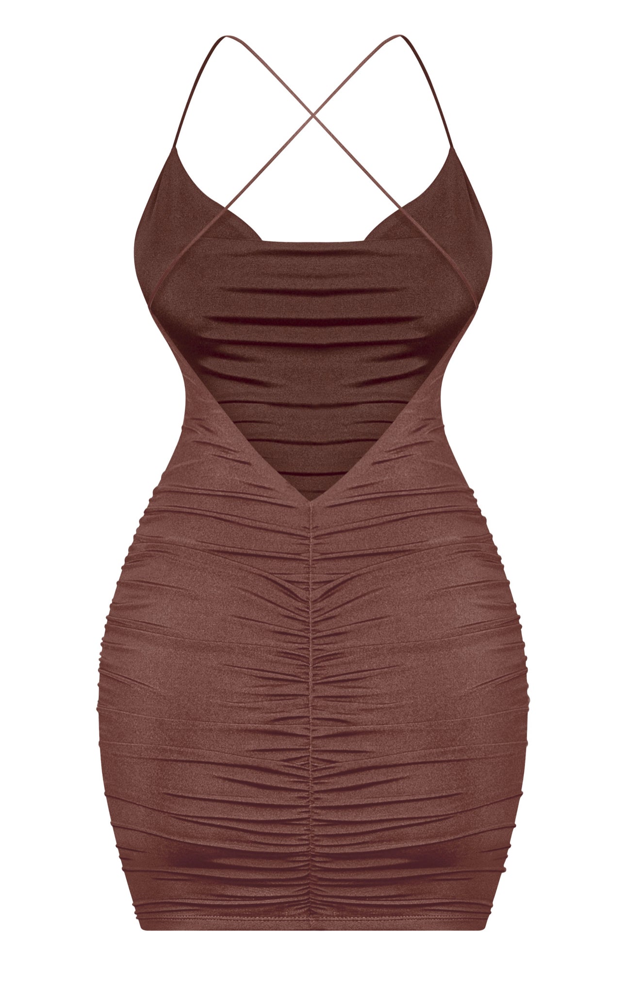 Naylea Ruched Back Mini Dress (Chocolate)