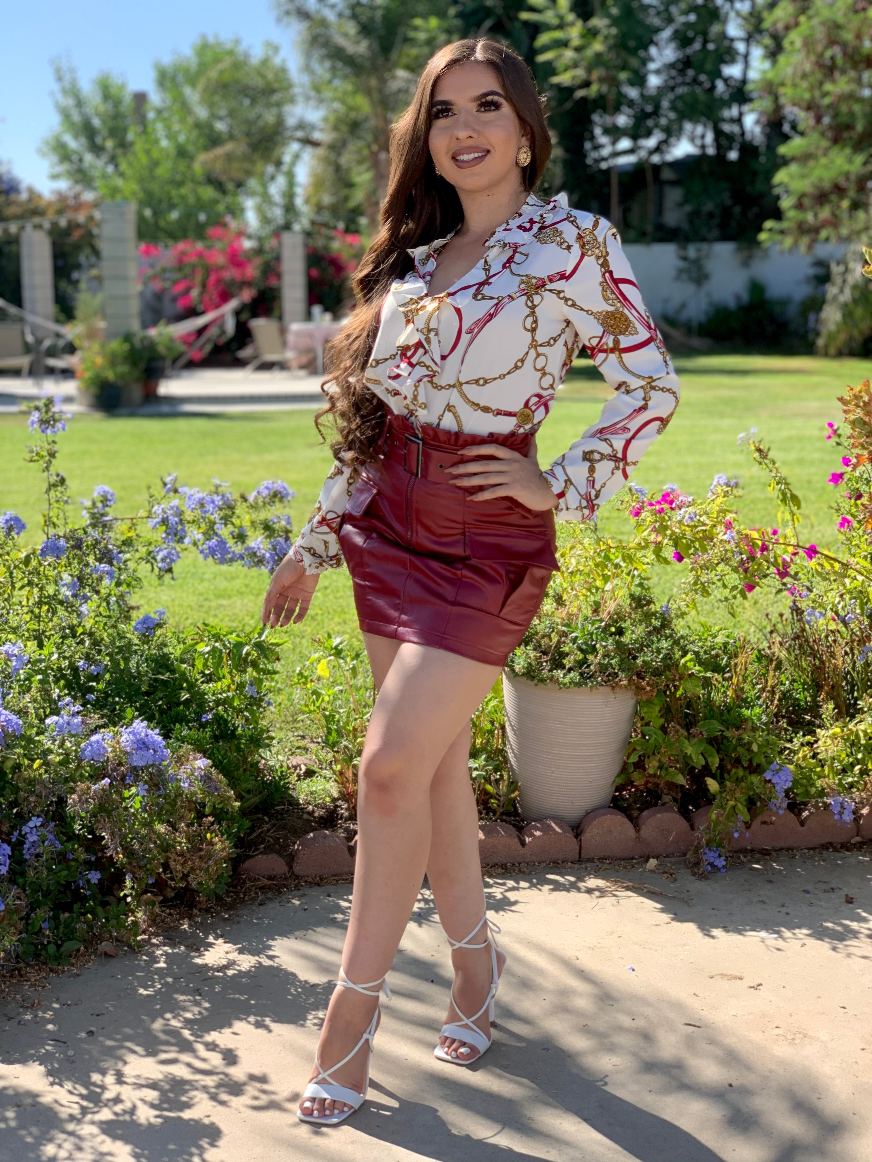 Barbara Leather Mini Skirt (Burgundy)
