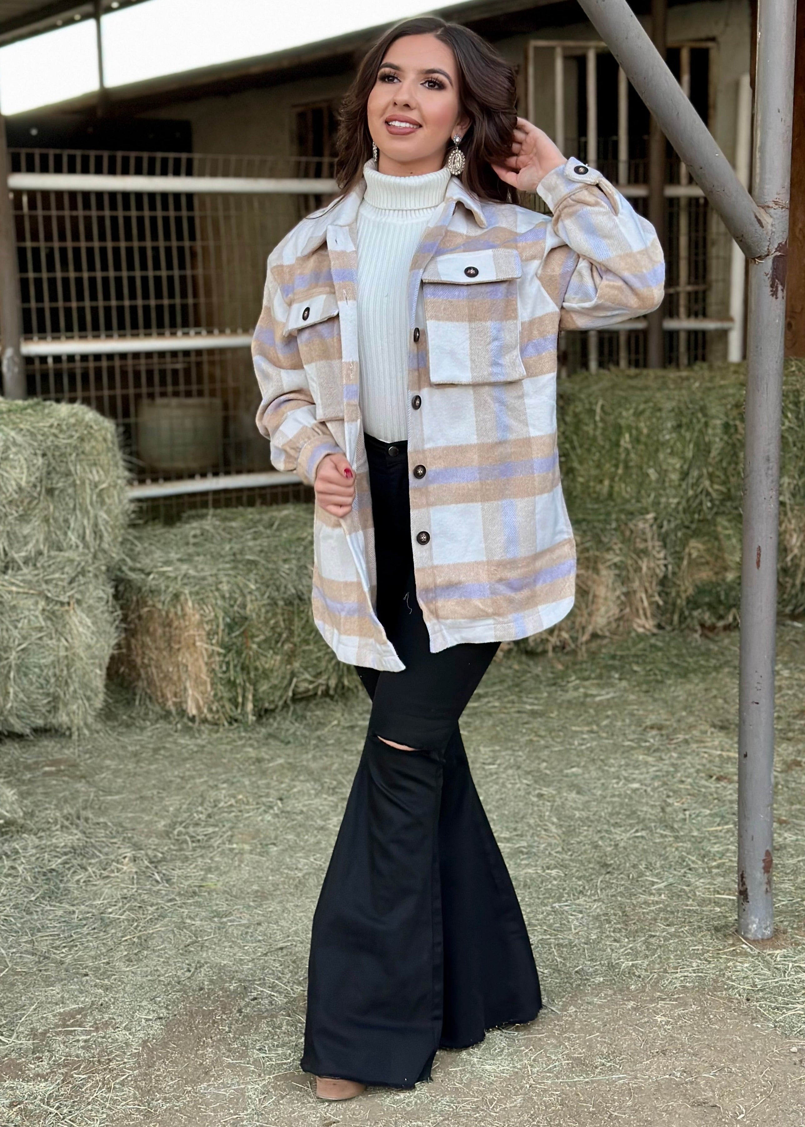 Hazel Wool Plaid Shacket (Lavender)
