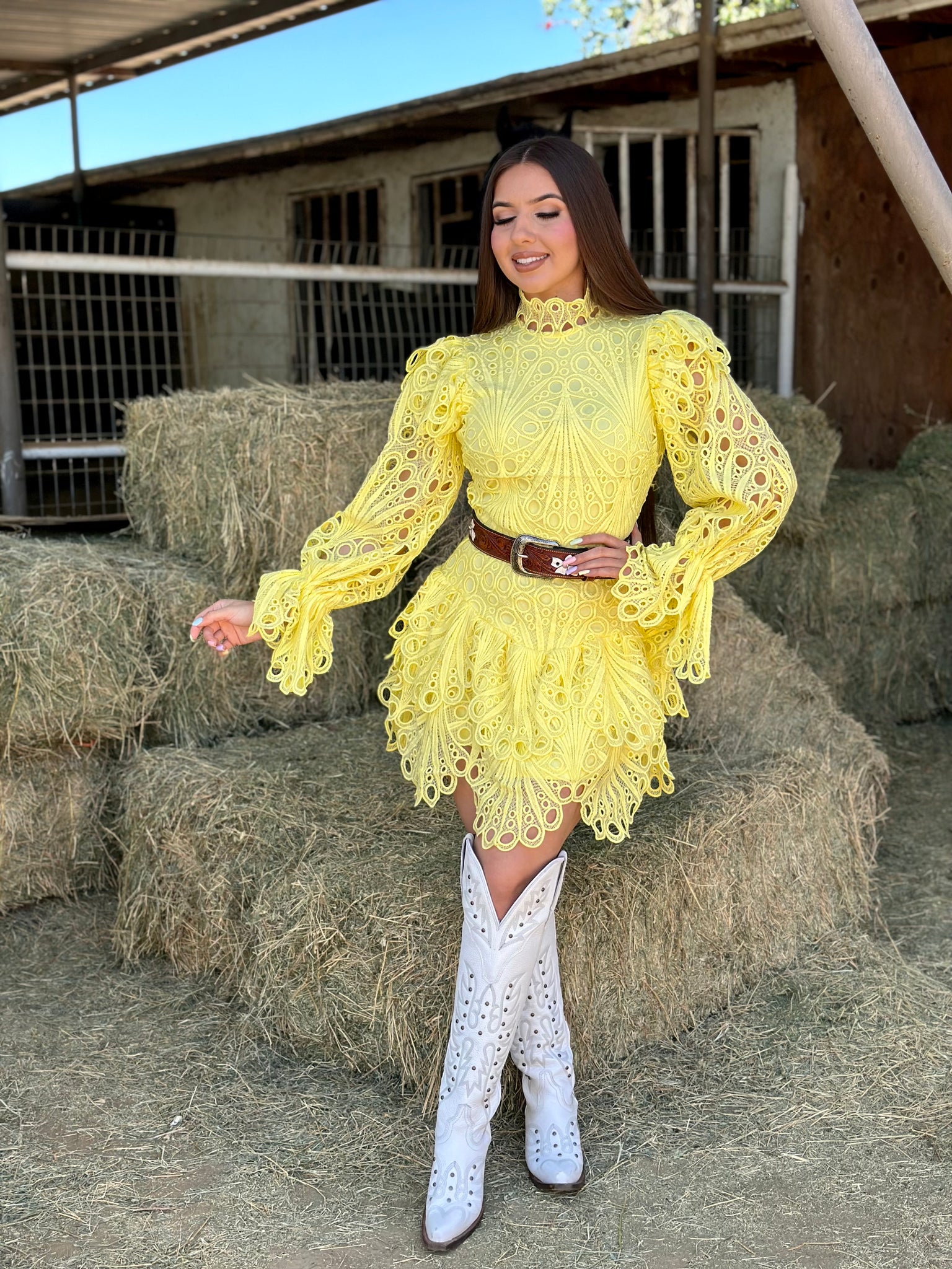 Primavera Crochet Mini Dress (Yellow)