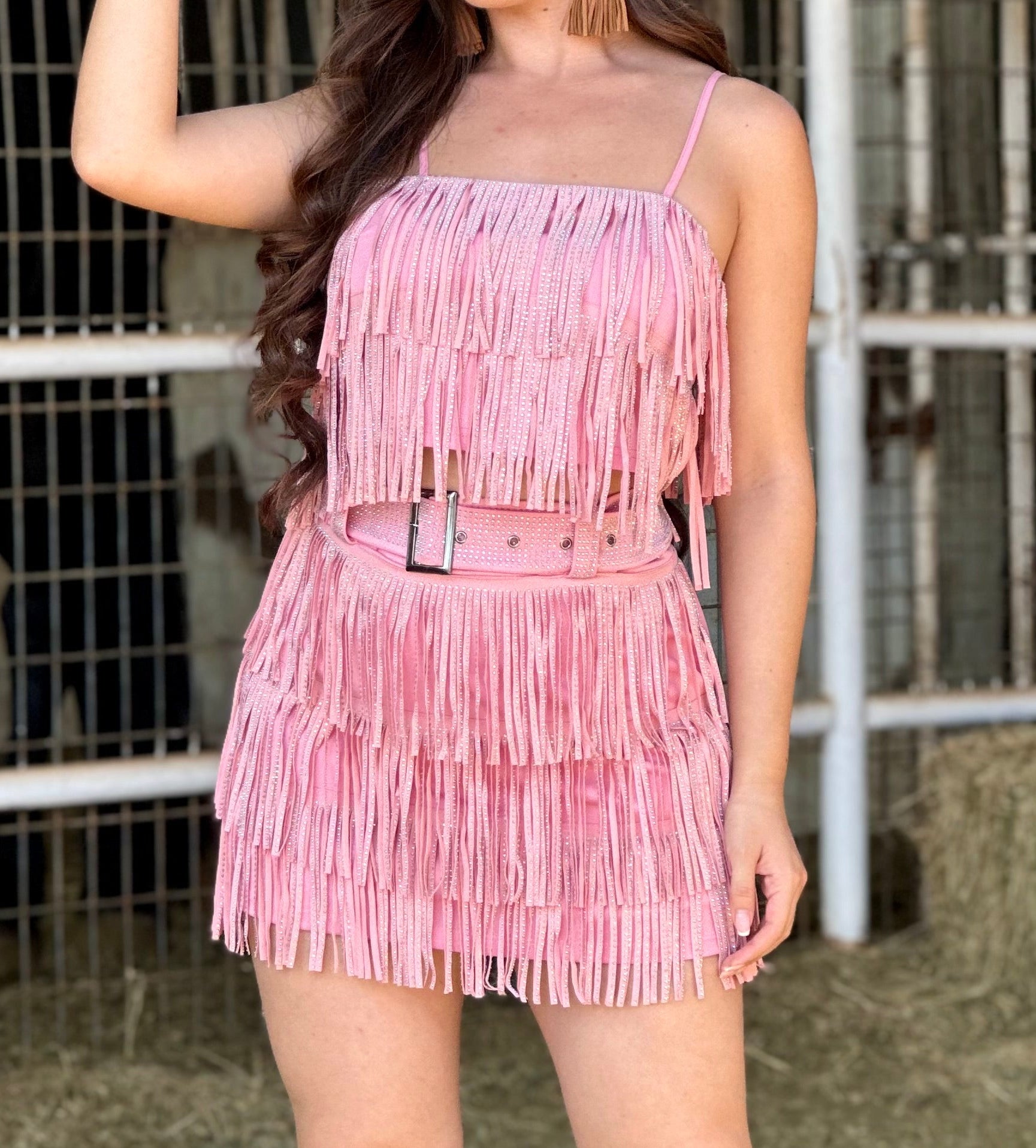 Let’s Rodeo Fringe Skirt (Light Pink)