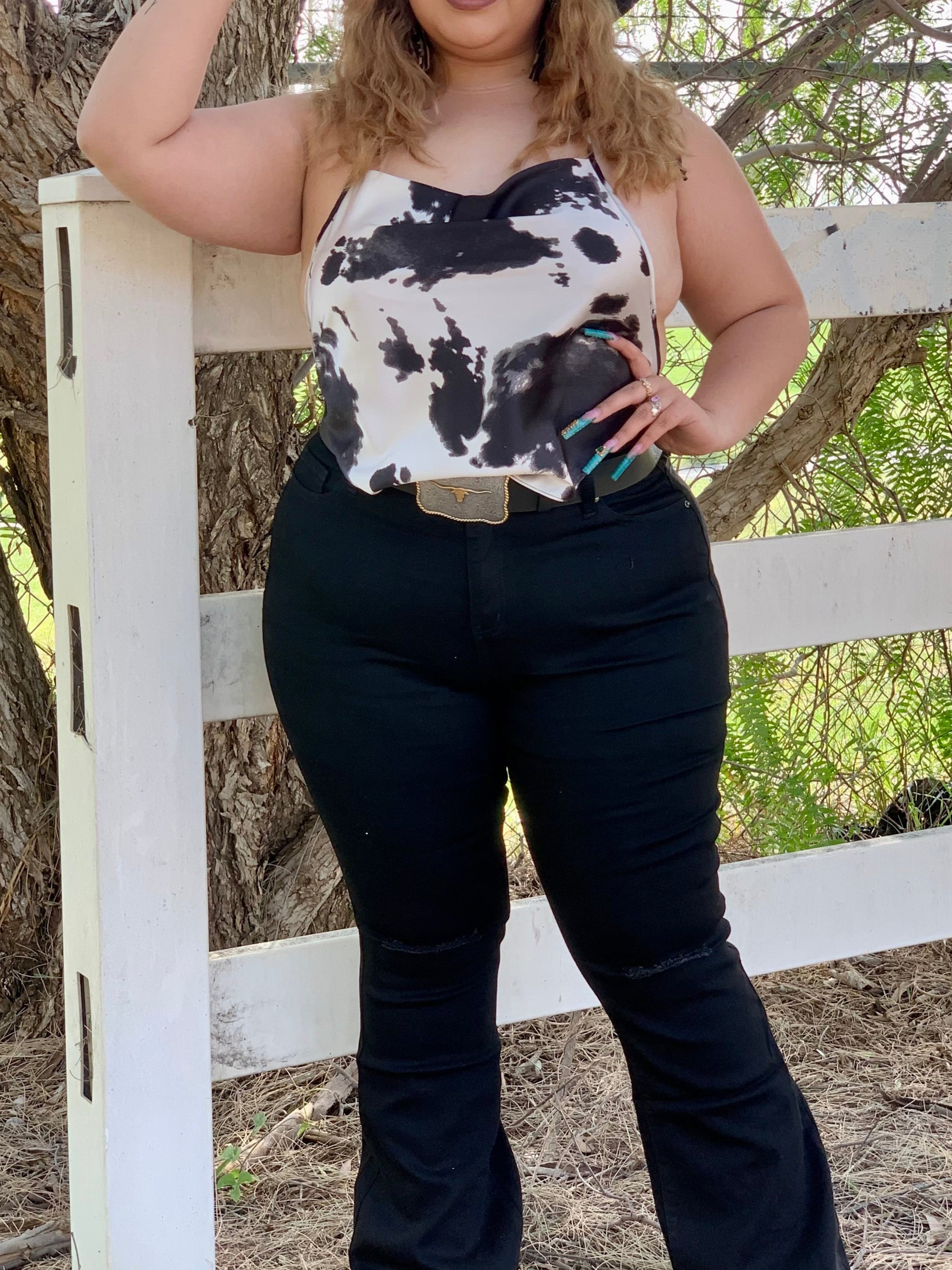 Lola Cow Print Halter Top (Black)