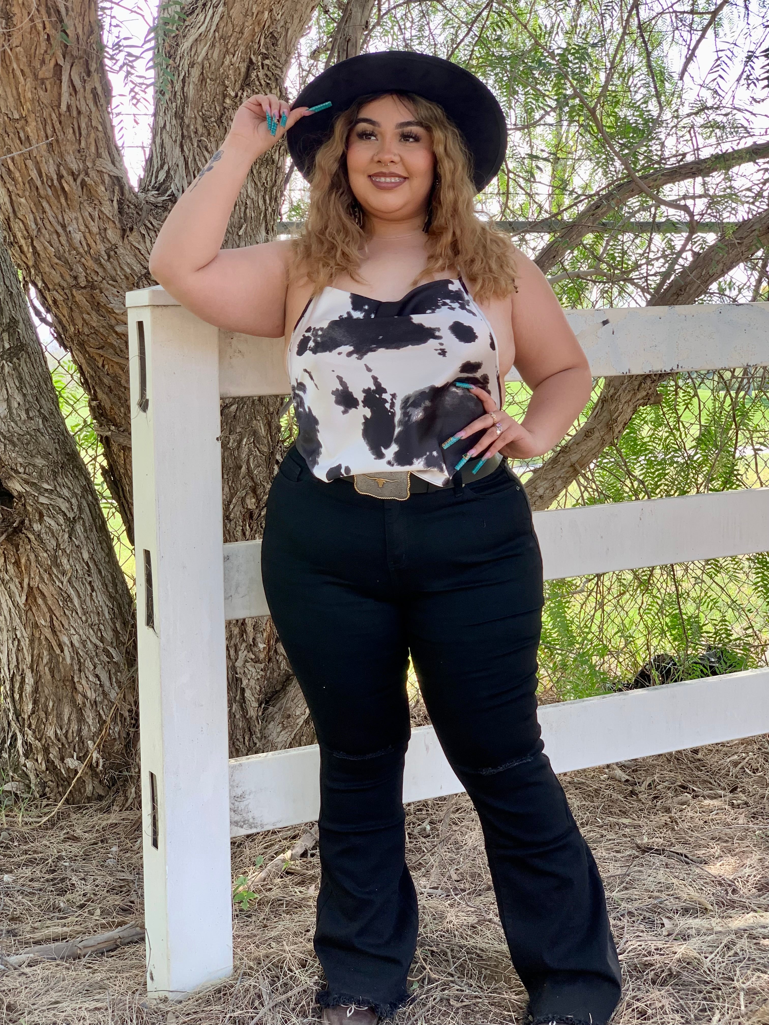Lola Cow Print Halter Top (Black)