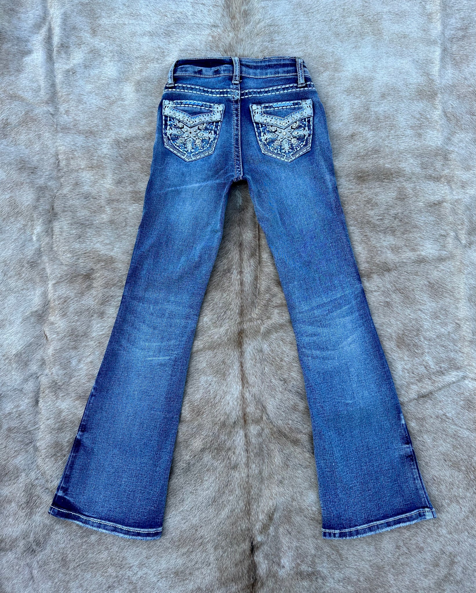 Skinny flared jeans with rhinestones