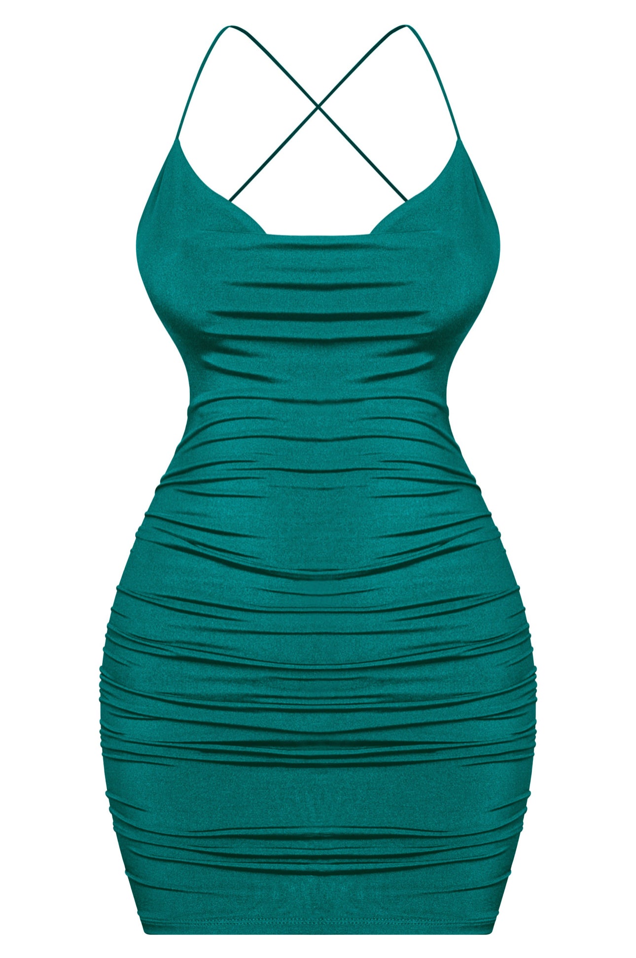 Naylea Ruched Back Mini Dress (Hunter Green)