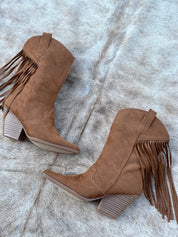 Suede Fringe Booties (Camel)