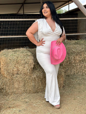 Paulette Fringe Sleeve Jumpsuit (White)