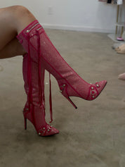 Baddie Embellished Boots (Hot Pink)