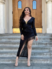 "Let's Celebrate" Sequin Fringe Dress (Black)
