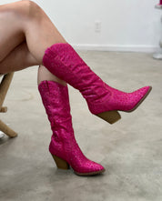 Space Cowboy Embellished Boots (Fuchsia) - Short