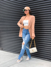 Zendaya High Rise Side Slit Bootcut Jeans