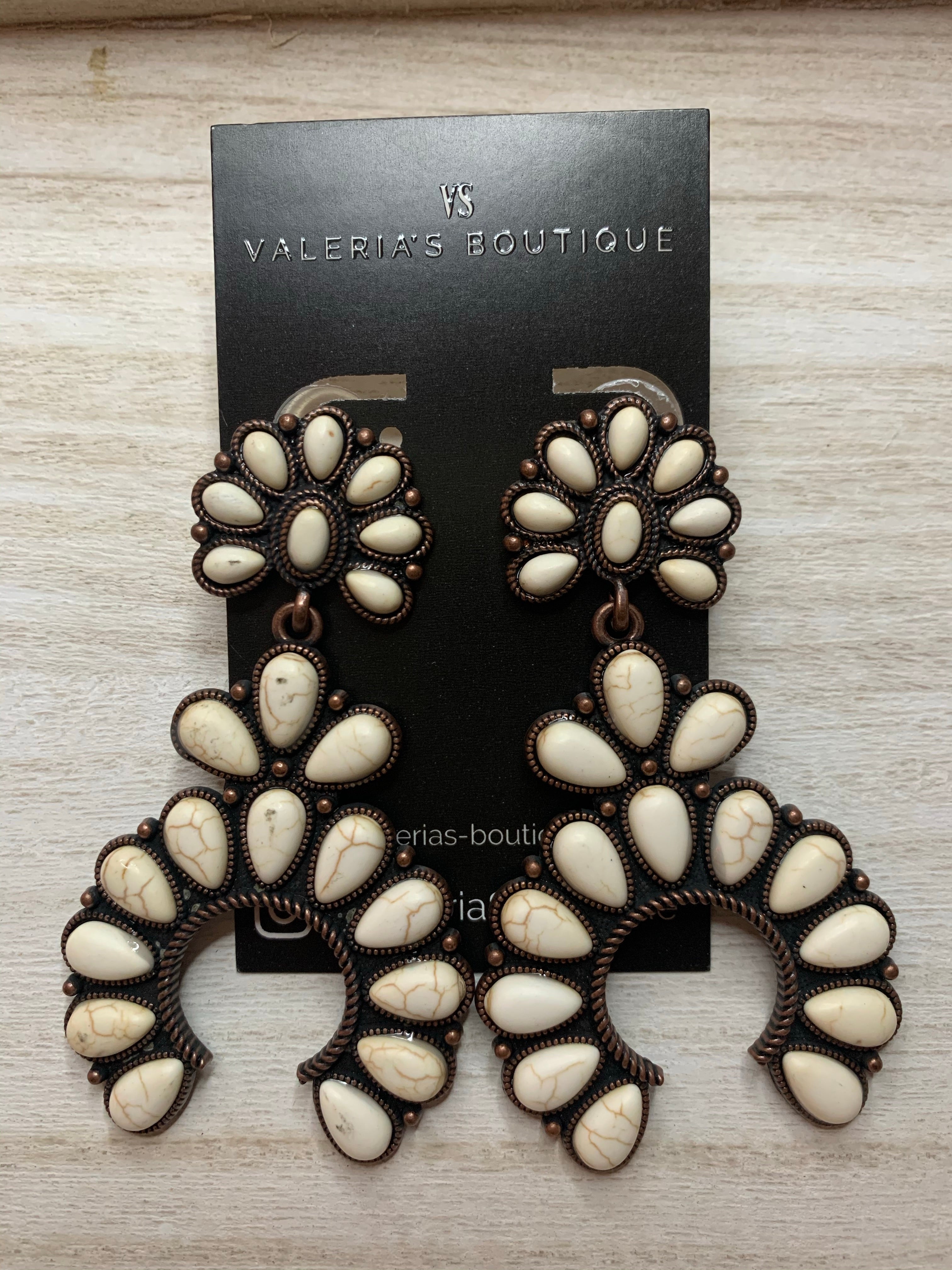 Large Squash Blossom Drop Earrings (White)