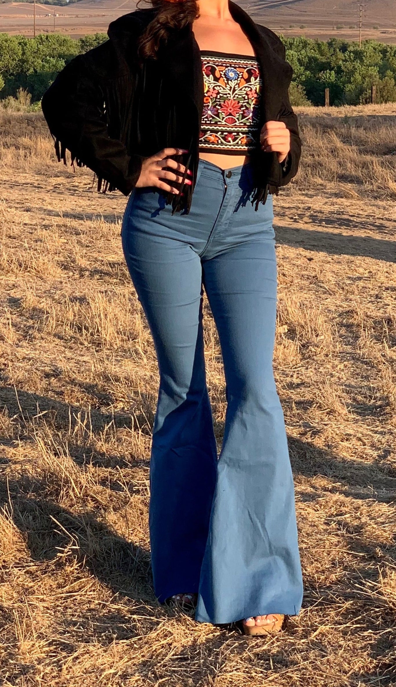 Arandano (Blue) High Rise Flare Jeans - Short Length 32" Inseam