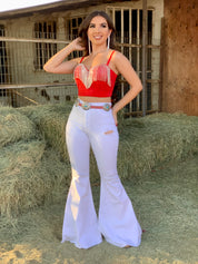 Kendra Rhinestone Fringe Bustier Top (Red)