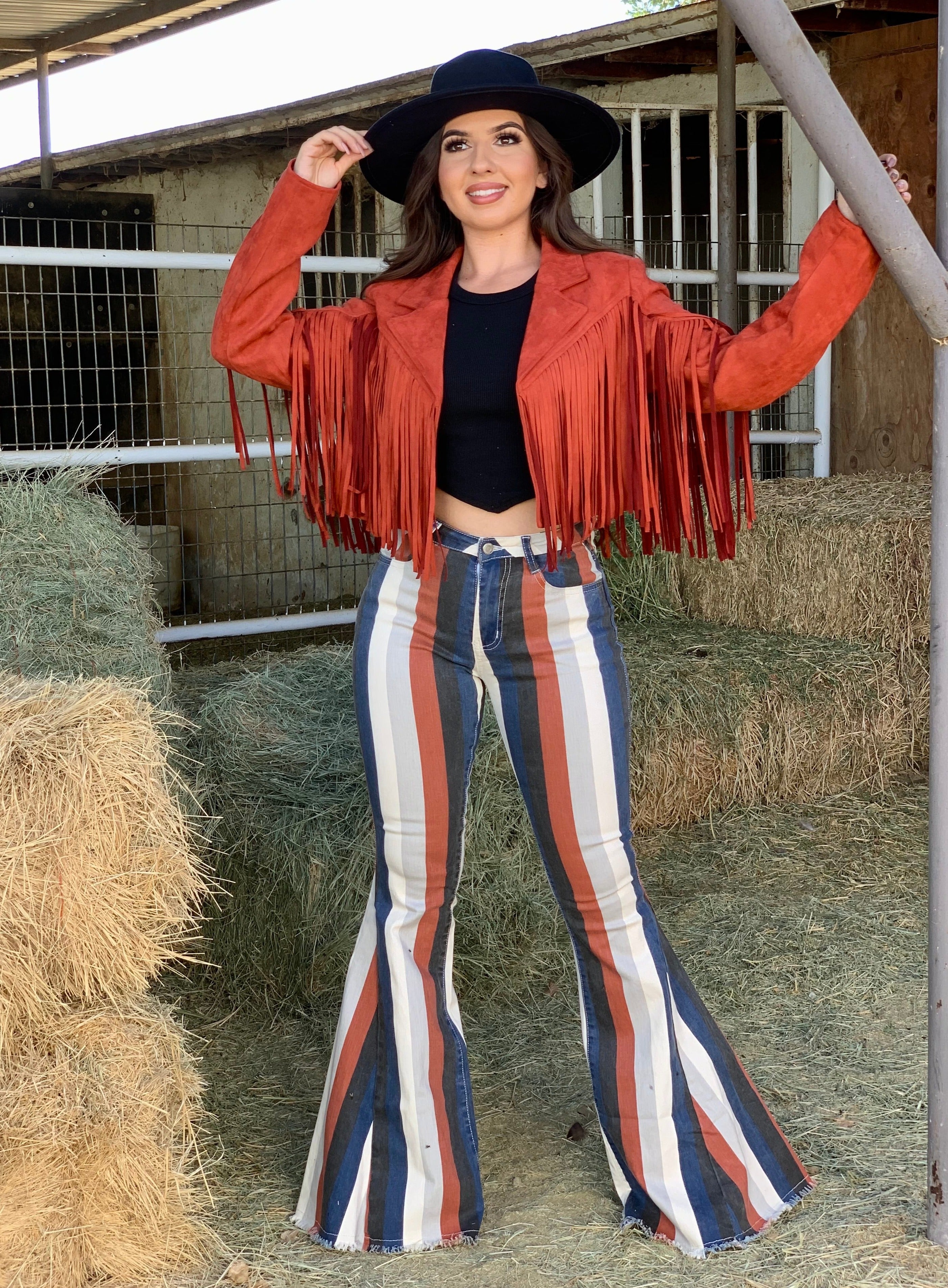 Red and white hot sale striped bell bottoms