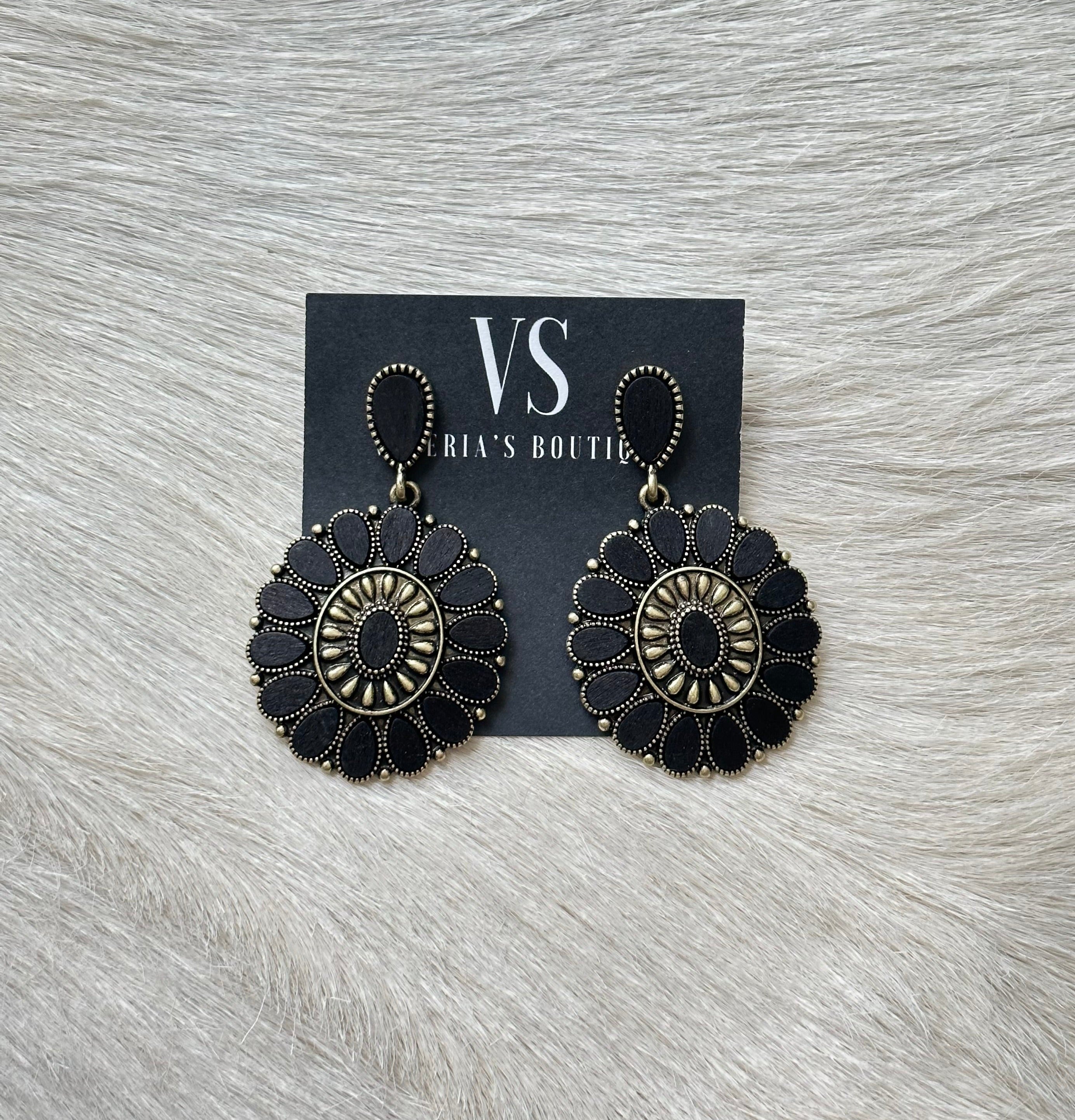 Black "flower" Concho Earrings