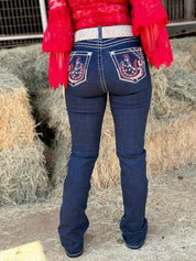 Party In The USA Embroidered Mid Rise Bootcut Jeans