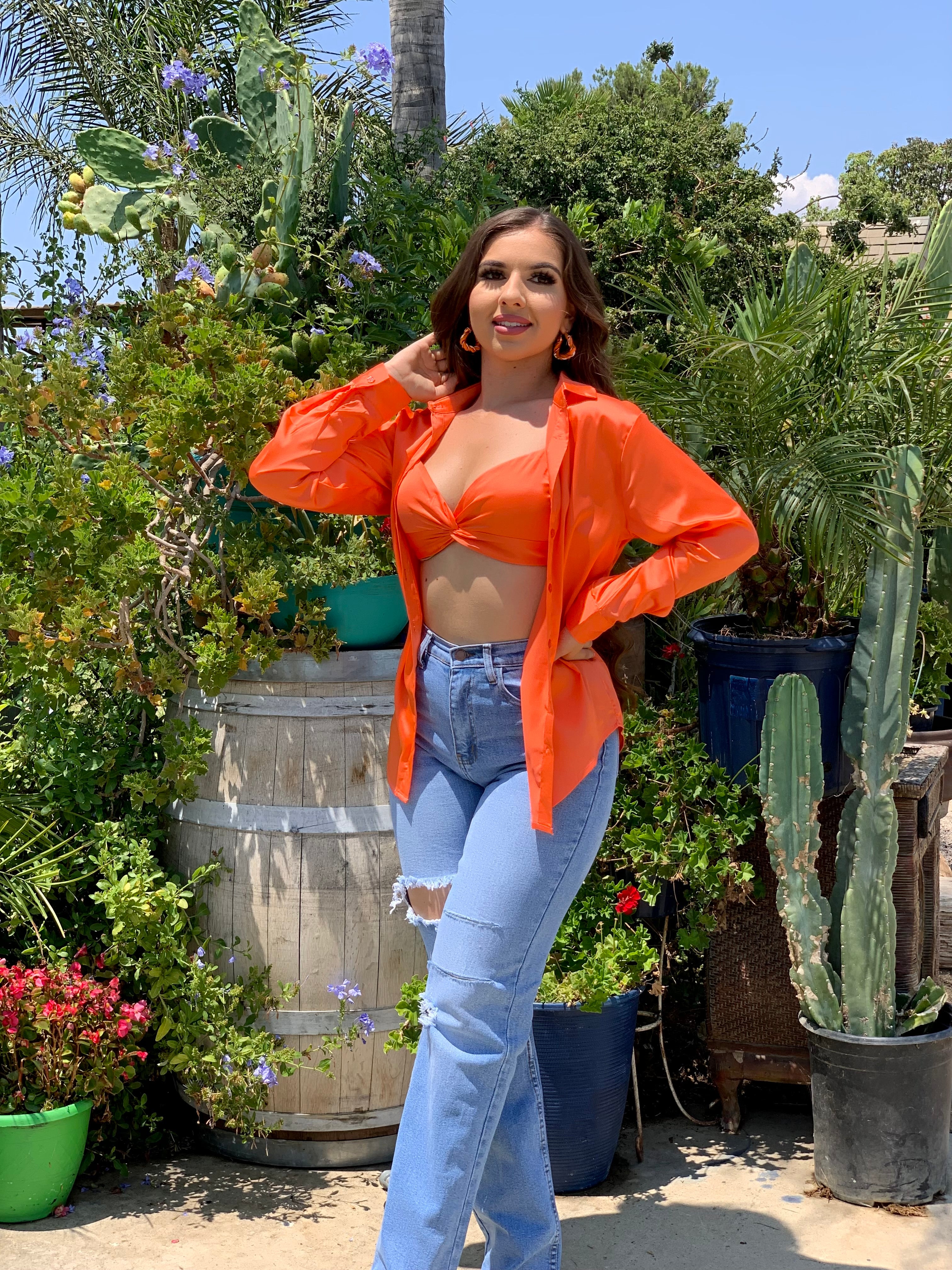 Kendall Satin Blouse set (Orange)
