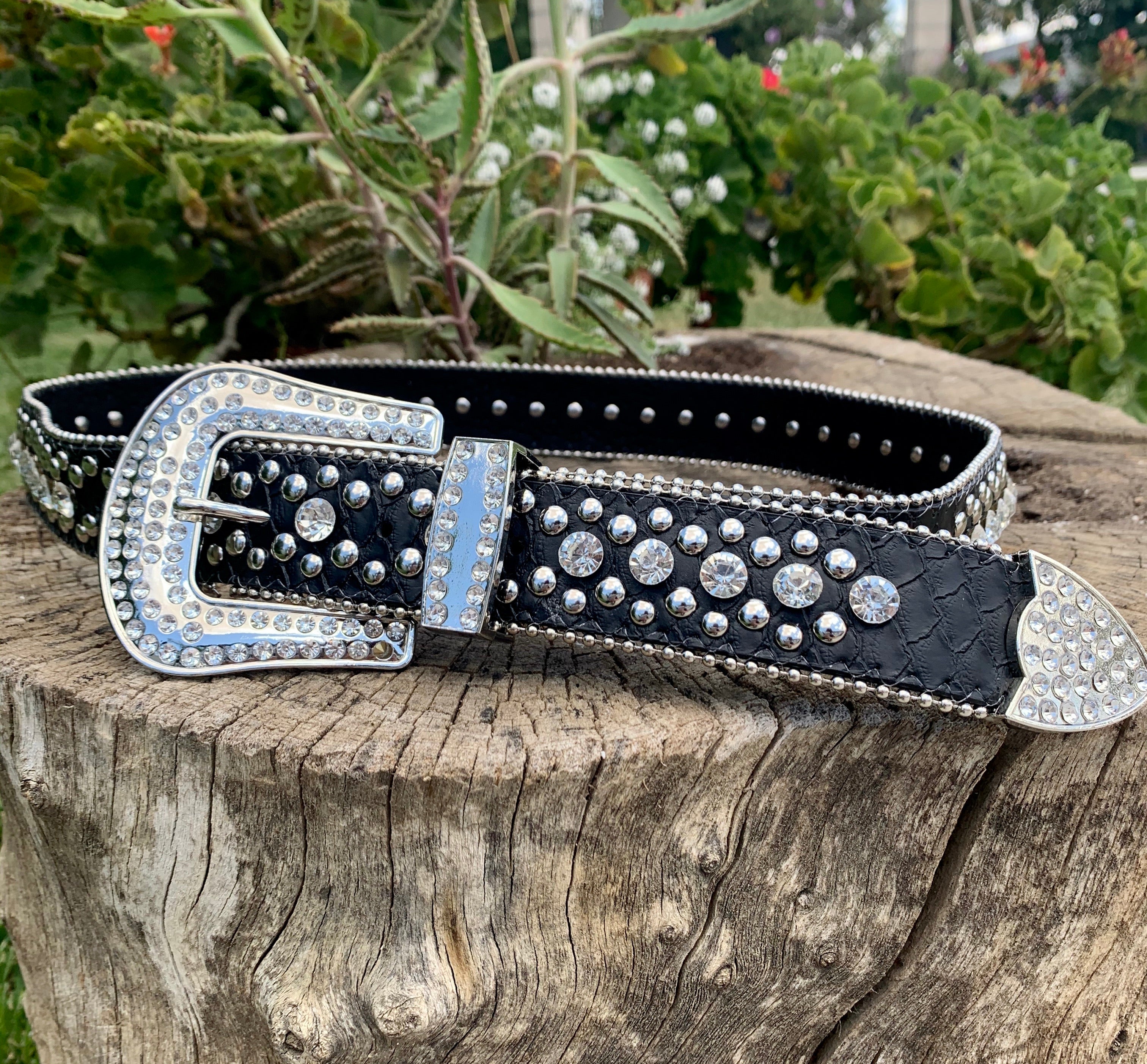 Presumida Rhinestone Studded Belt (Black) - Valeria'S Boutique 