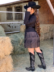 Rodeo Fringe Blazer Dress (Black)