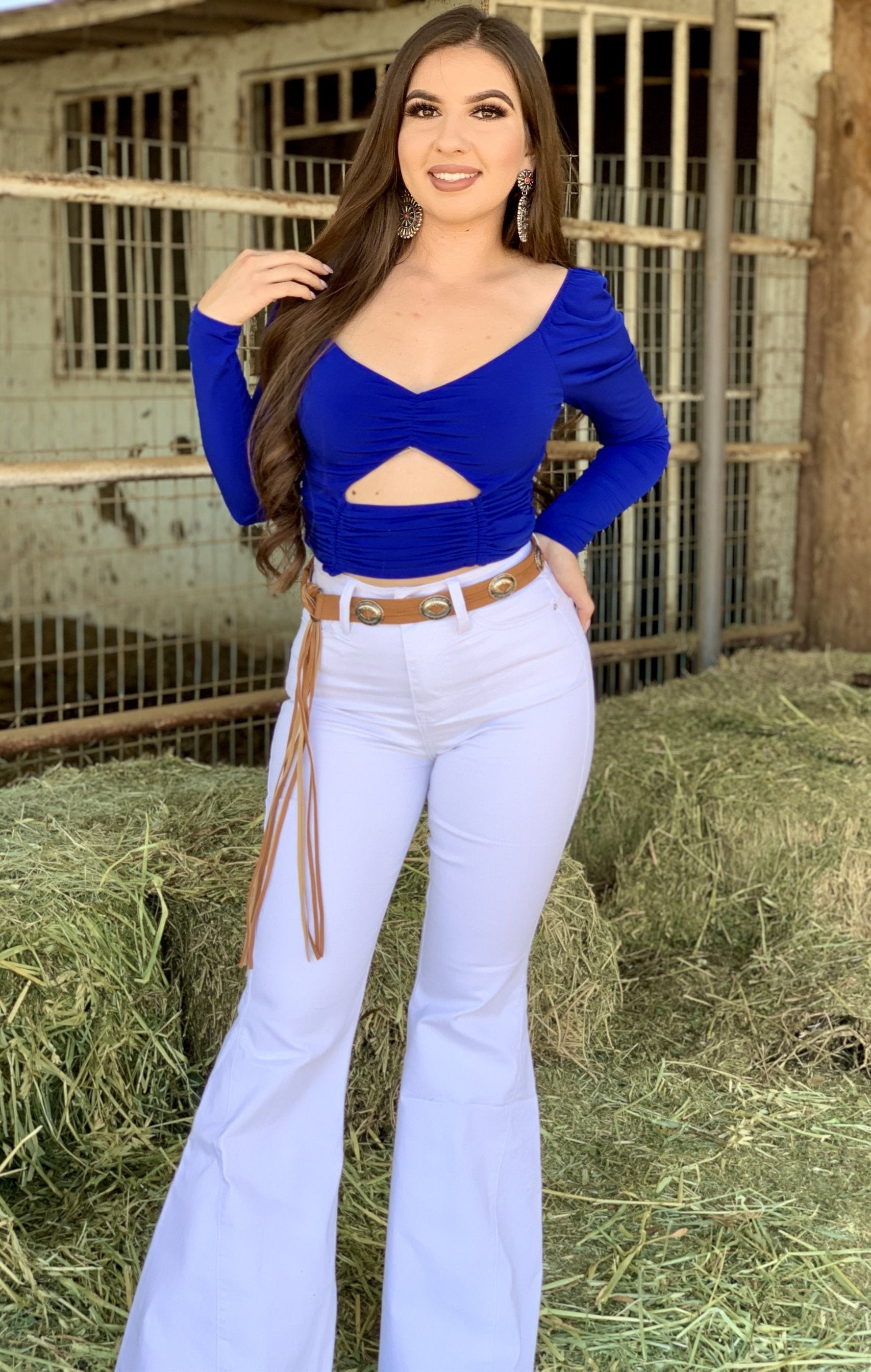 Ava Ruched Drawstring Top (Royal Blue)