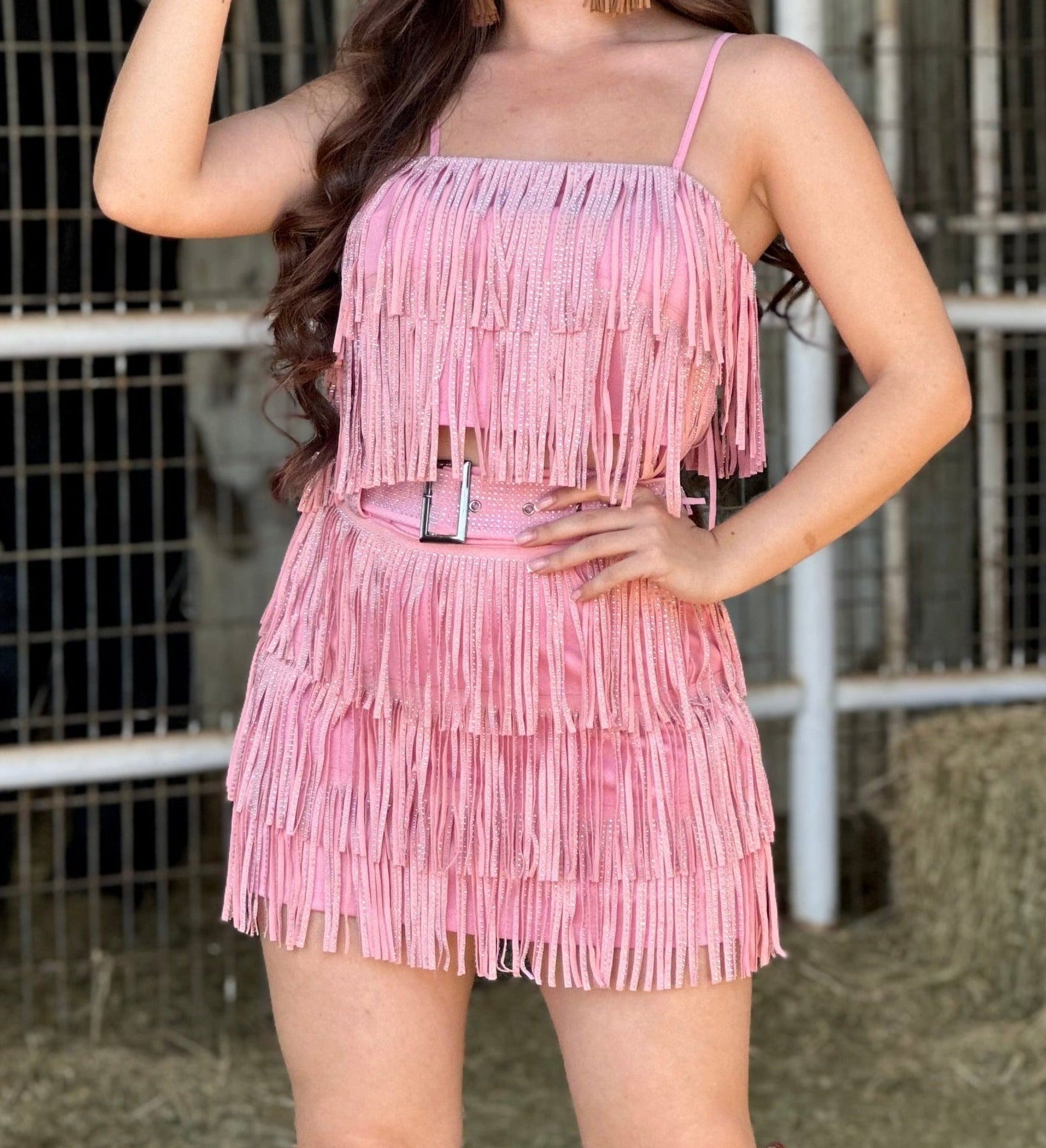 Let’s Rodeo Fringe Top (Light Pink)