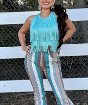 Bailar De Caballito Fringe Top (Turquoise)