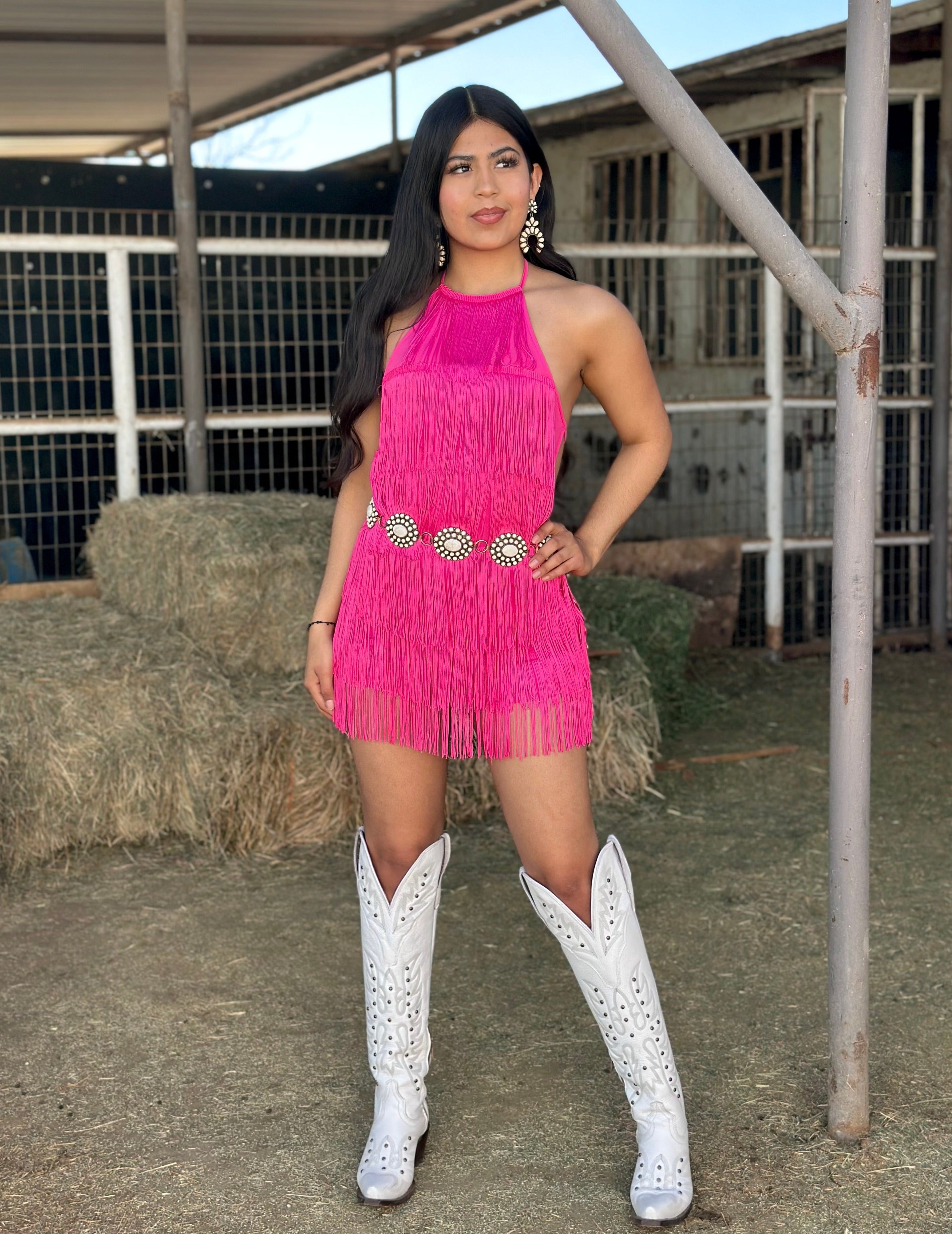 Bailar De Caballito Fringe Halter Romper (Hot Pink) Valeria'S Boutique Bailar De Caballito Fringe Halter Romper (Hot Pink) Valeria'S Boutique