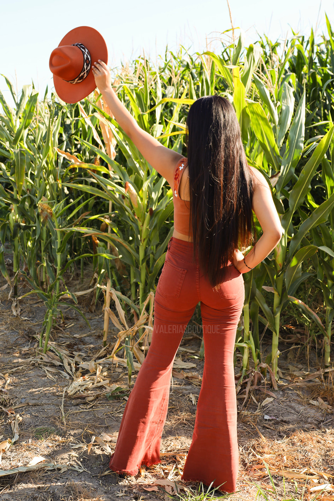 Tierra (Rust) High Rise Flare Jeans - Long Length 34" Inseam